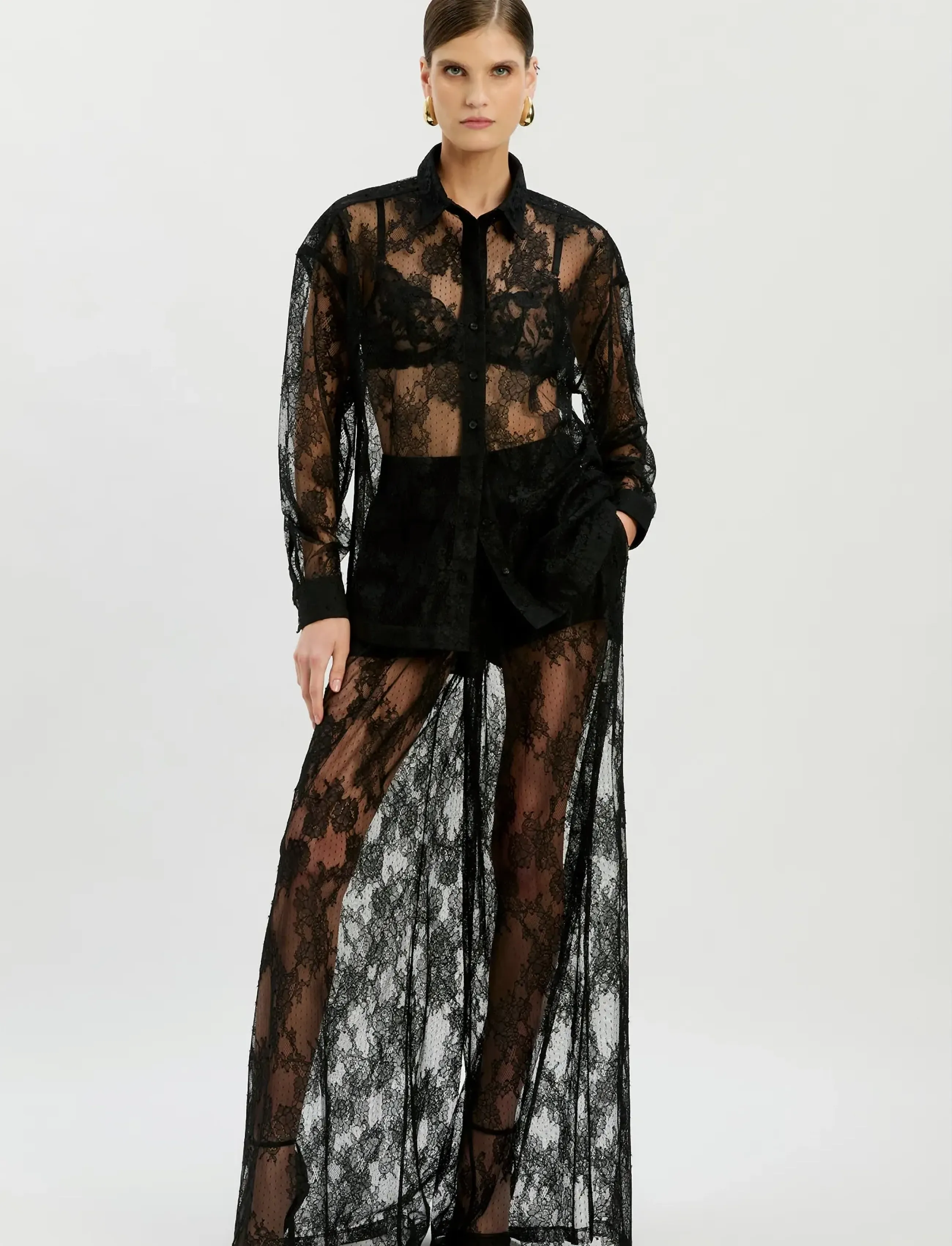 Bardot Hildie Wide Leg Lace Pant, 38, Black, Bukser > Brede Ben, Dame