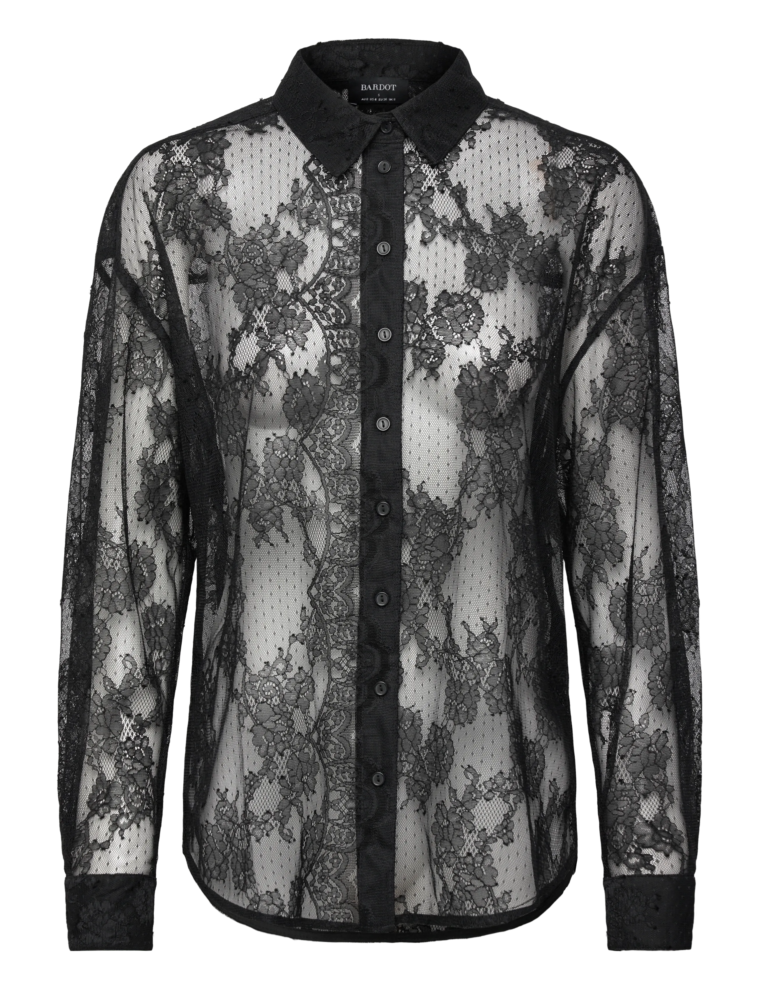 Bardot Aleida Oversized Lace Shirt, 40, Black, Bluser > Langærmede, Dame
