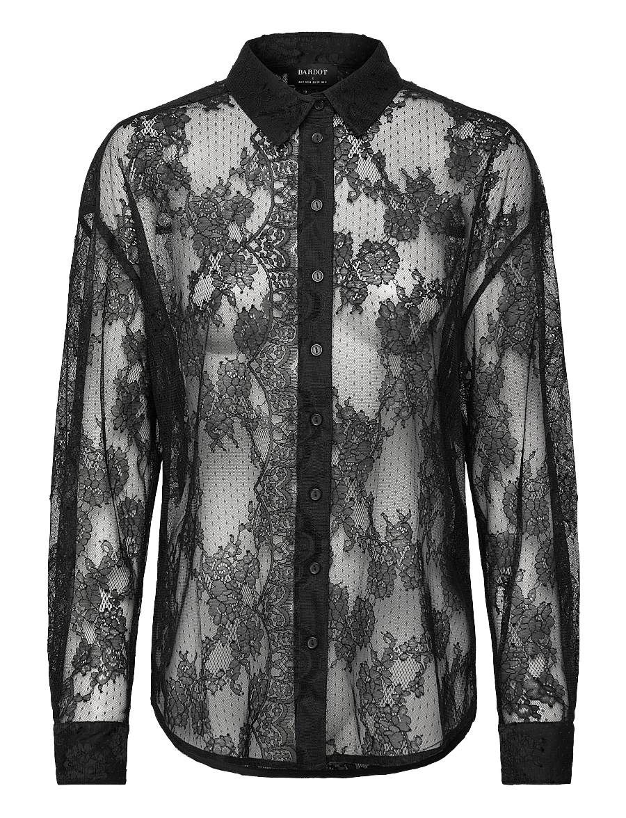 Bardot - ALEIDA OVERSIZED LACE SHIRT - langærmede bluser - black - 0