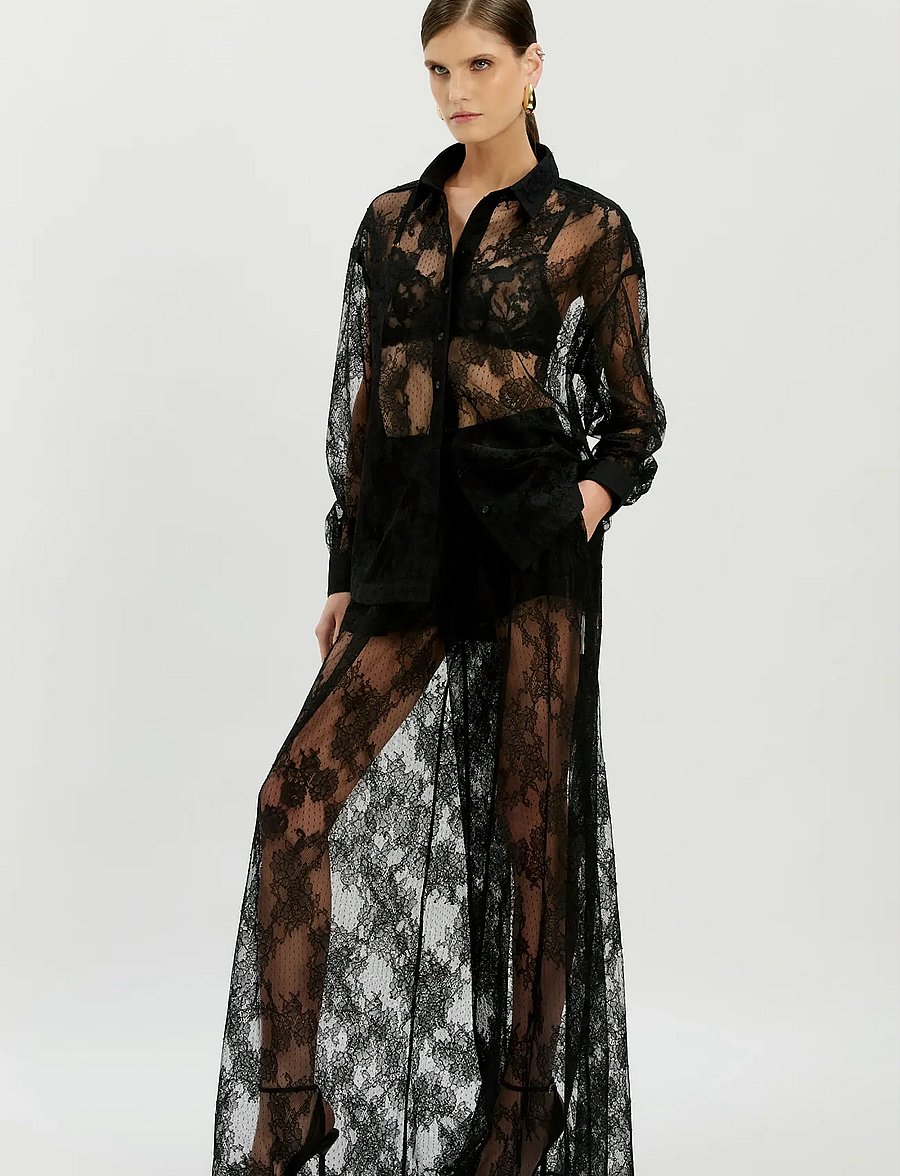 Bardot - ALEIDA OVERSIZED LACE SHIRT - langærmede bluser - black - 2