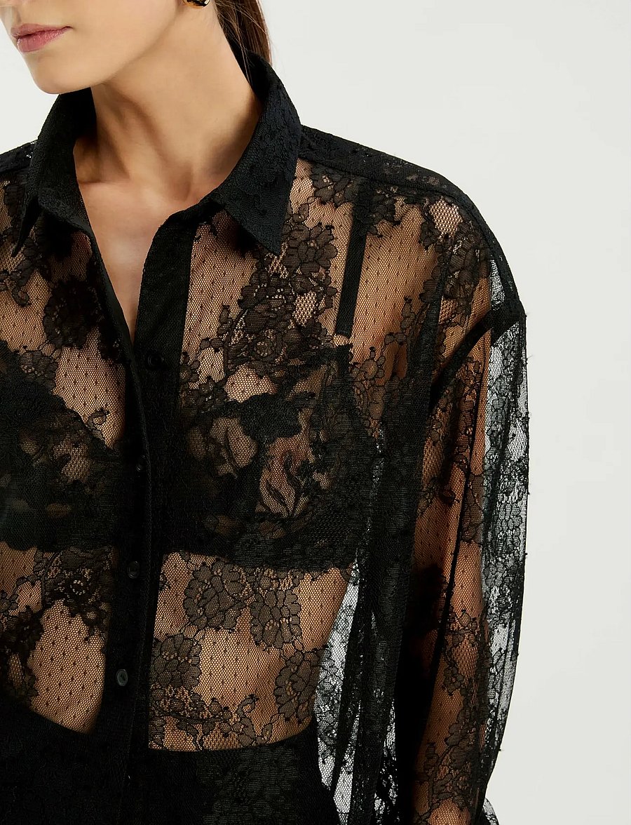 Bardot - ALEIDA OVERSIZED LACE SHIRT - langærmede bluser - black - 3