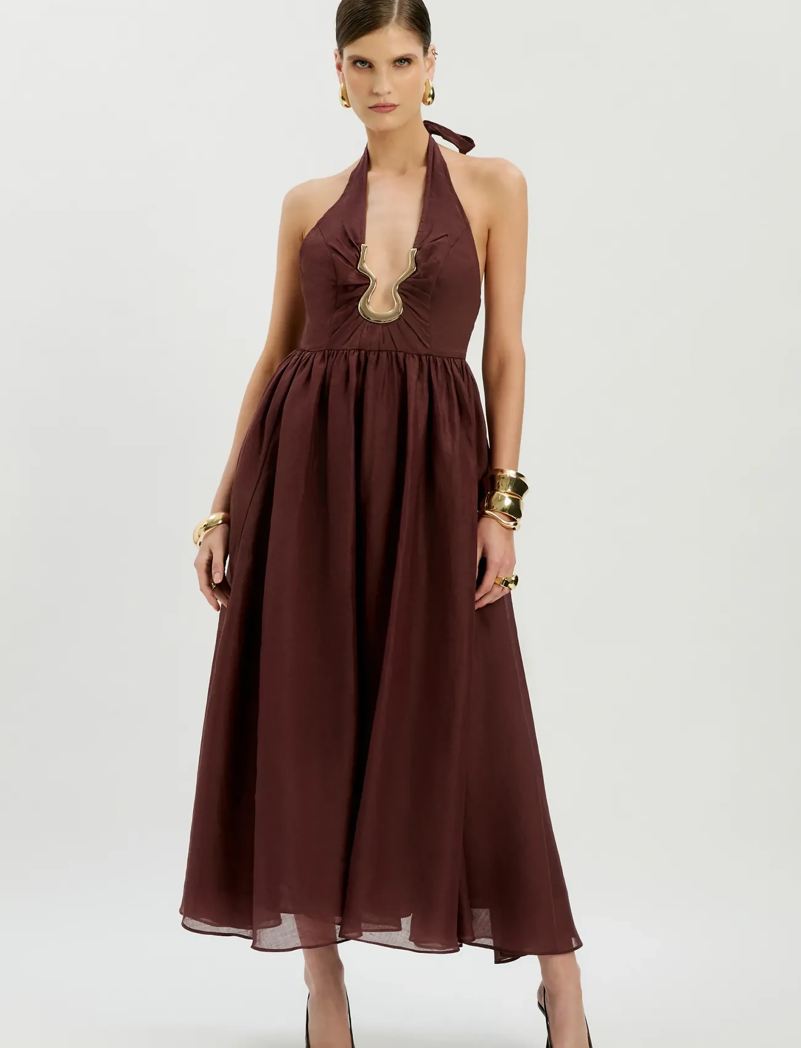 Bardot CAVARLY RAMIE HALTER DRESS - Kampanija - CHOCOLATE / brown