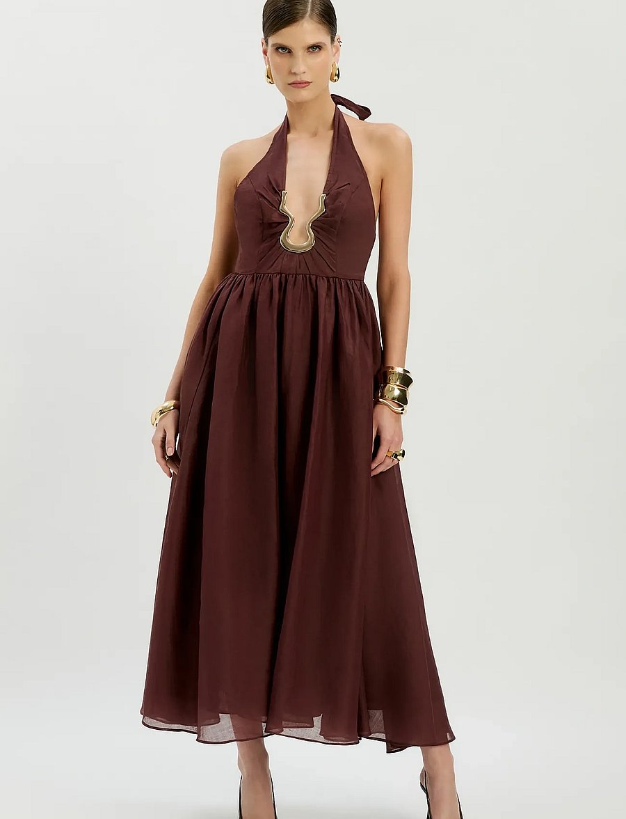 Bardot - CAVARLY RAMIE HALTER DRESS - maxi kjoler - chocolate - 0
