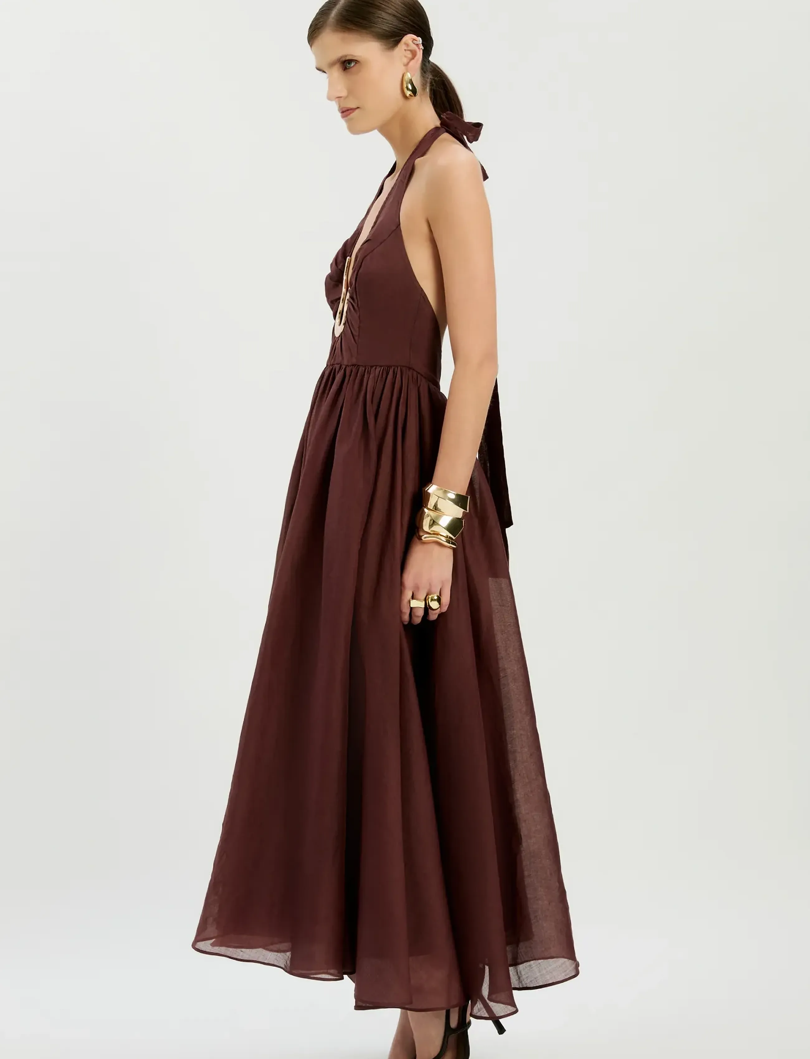 Bardot - CAVARLY RAMIE HALTER DRESS - robes longues - chocolate - 3