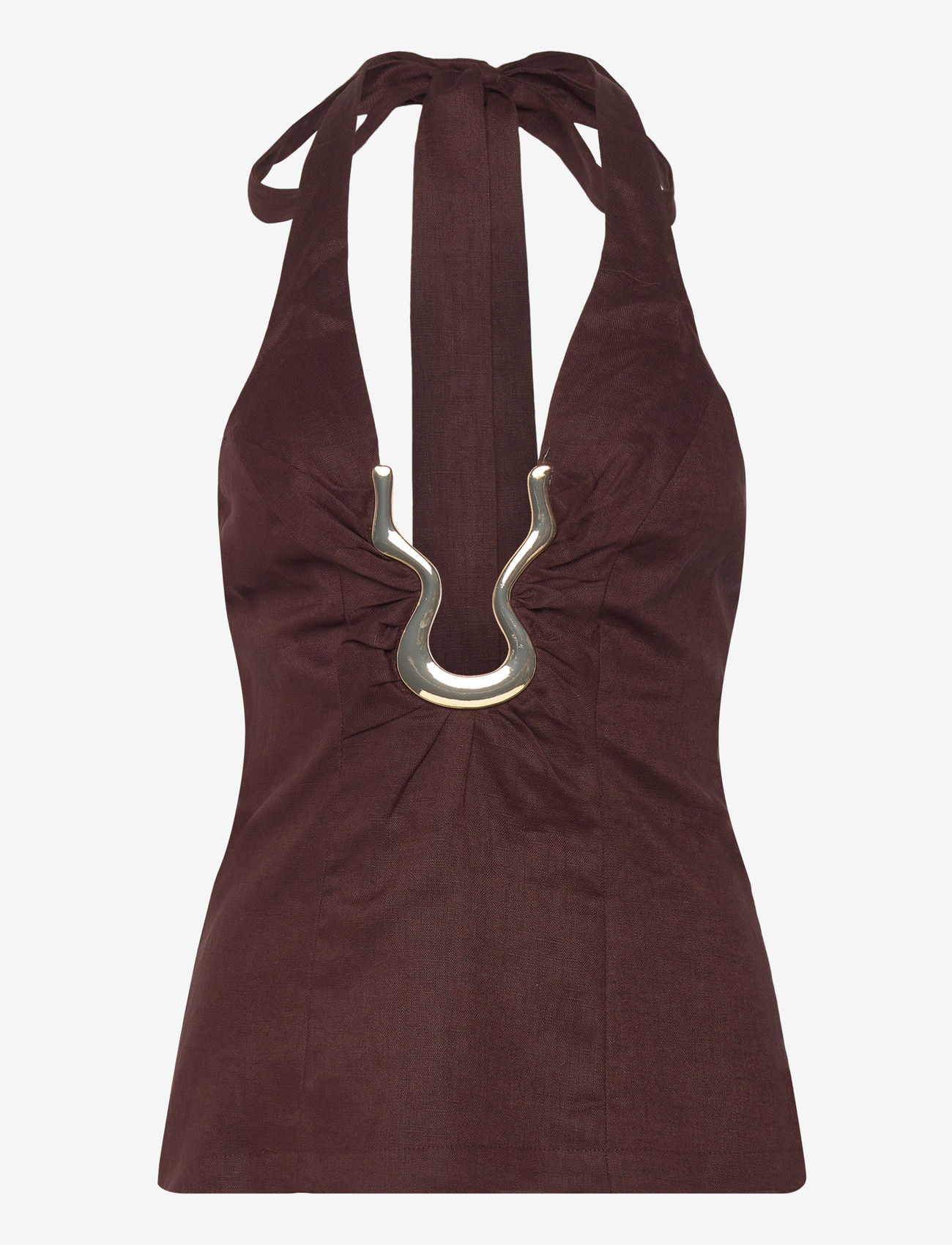 Bardot - CAVARLY LINEN HALTER TOP - erilised sündmused - chocolate - 1