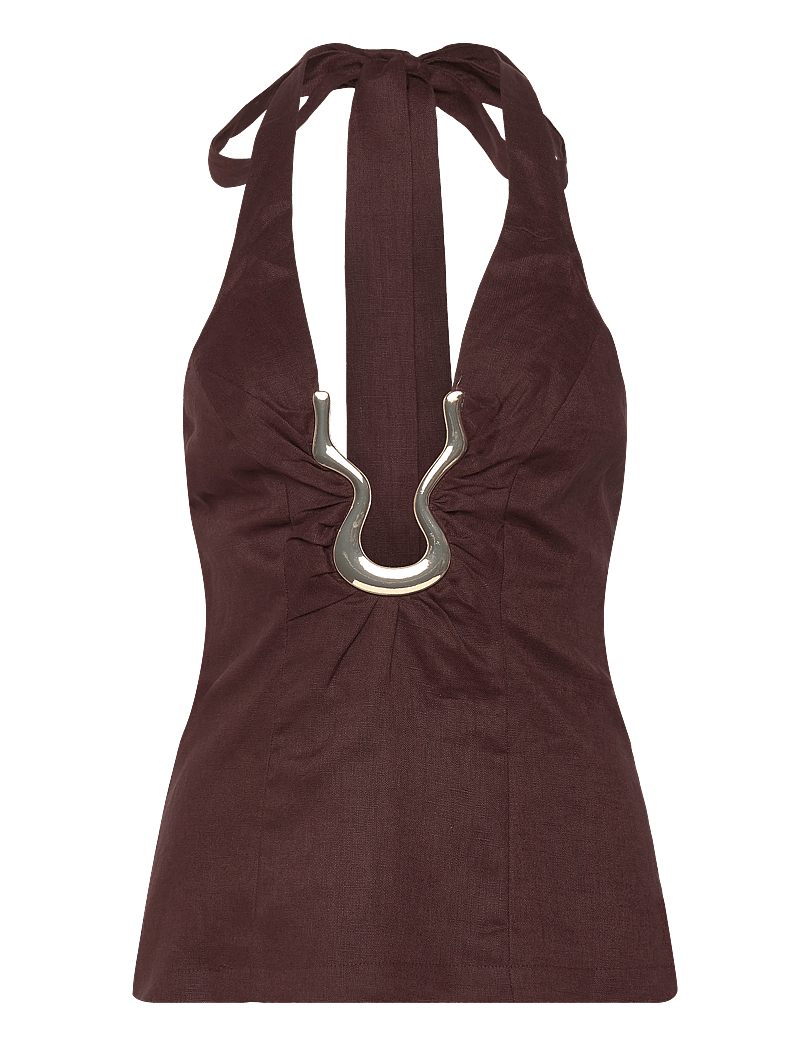 Bardot - CAVARLY LINEN HALTER TOP - erilised sündmused - chocolate - 1