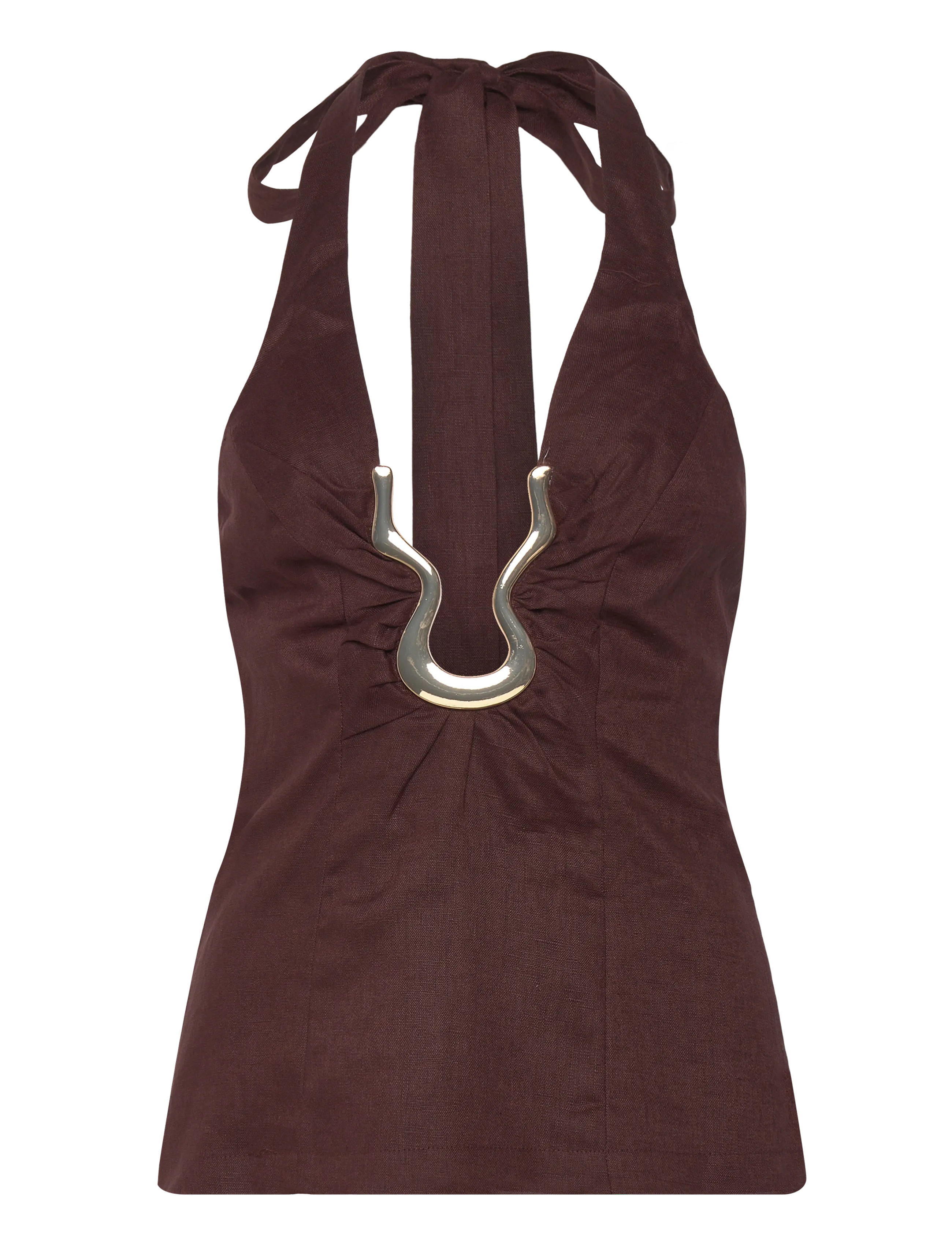 Bardot CAVARLY LINEN HALTER TOP - Festtøj - CHOCOLATE / brown