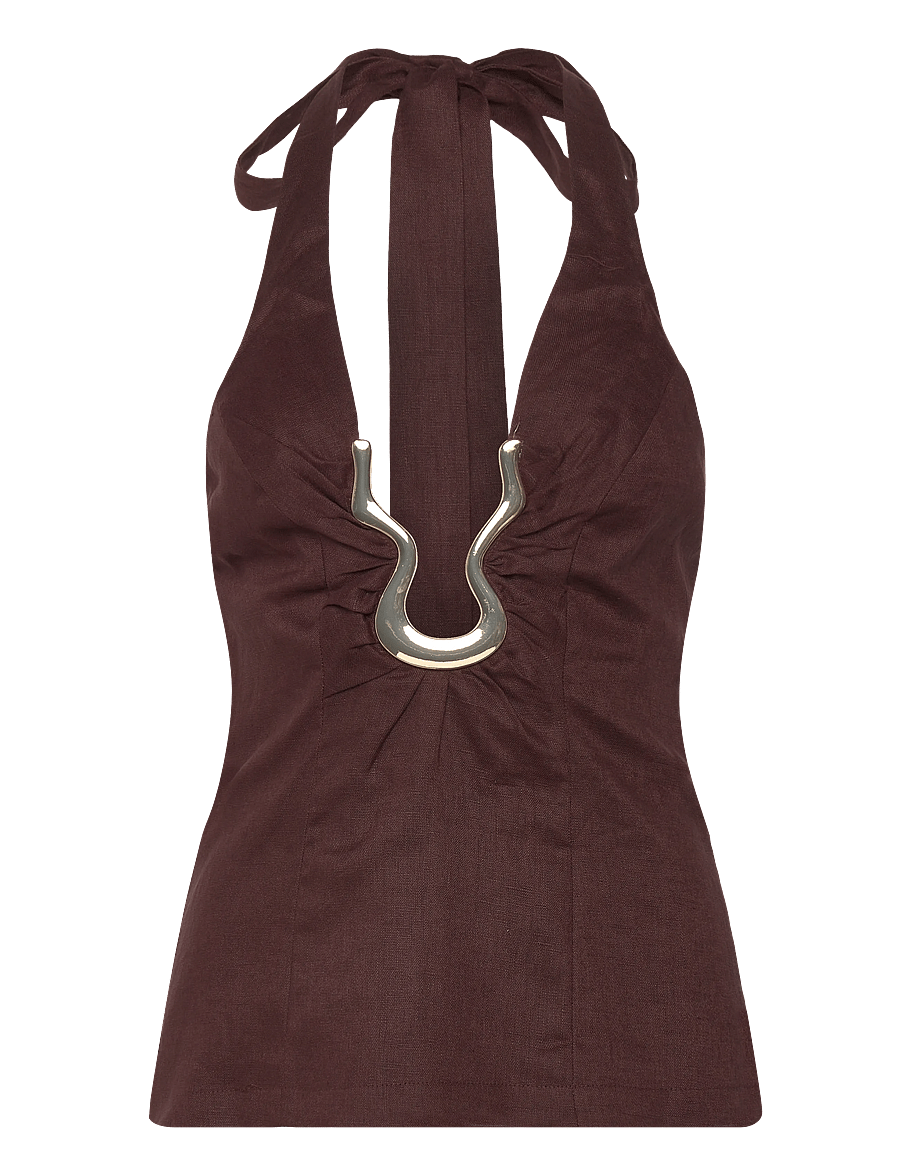 Bardot - CAVARLY LINEN HALTER TOP - besondere anlässe - chocolate - 1