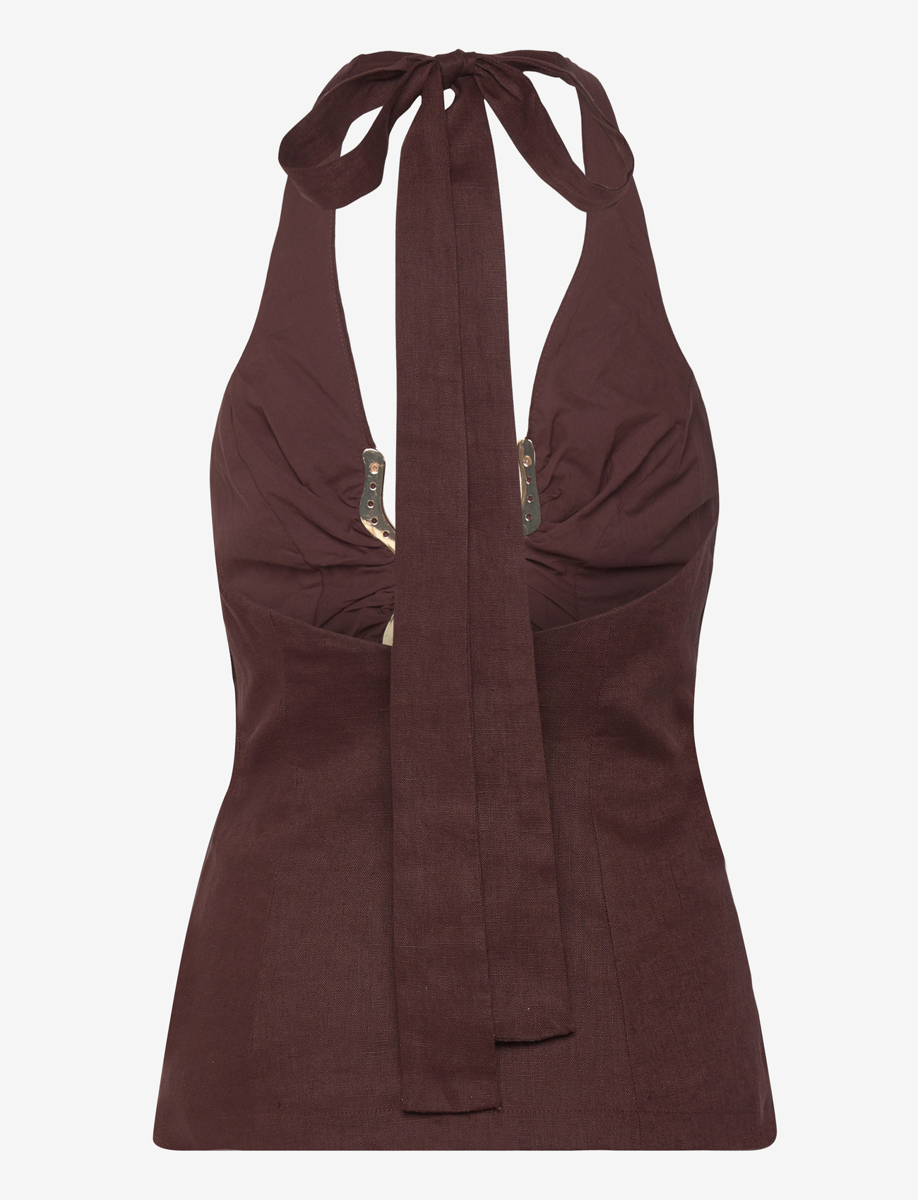 Bardot - CAVARLY LINEN HALTER TOP - erilised sündmused - chocolate - 2