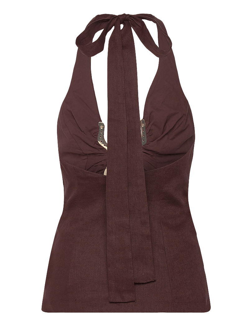 Bardot - CAVARLY LINEN HALTER TOP - erilised sündmused - chocolate - 2