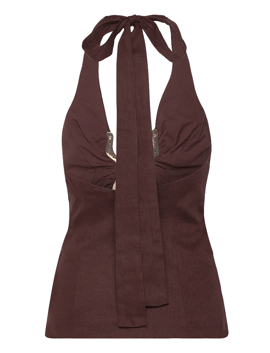 Bardot - CAVARLY LINEN HALTER TOP - besondere anlässe - chocolate - 2