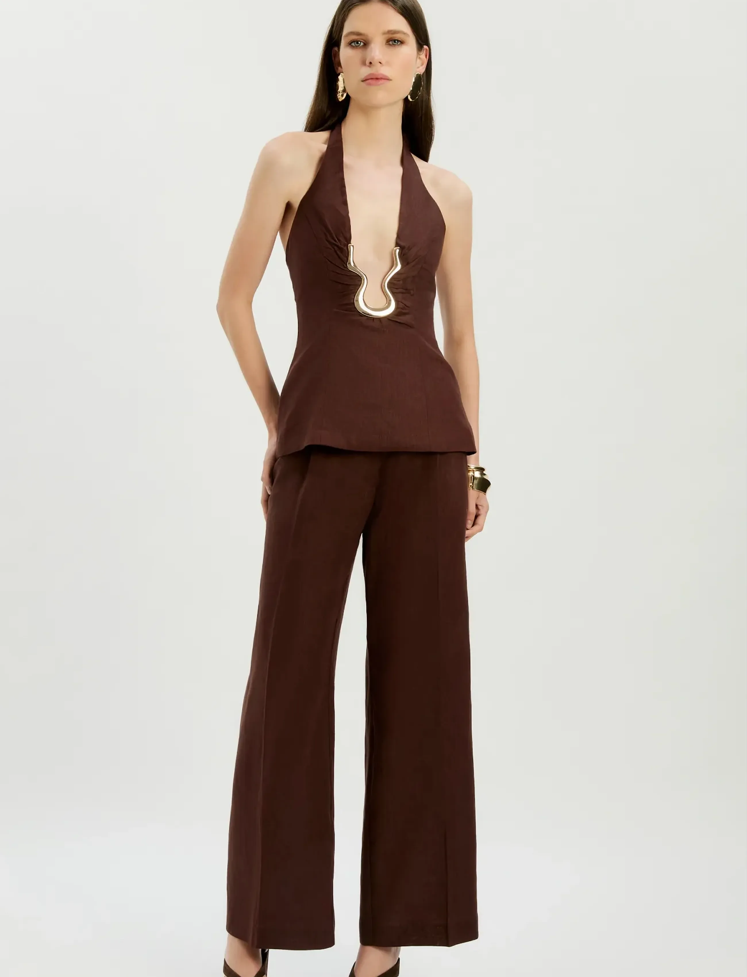Bardot Cavarly Linen Halter Top, 36, Brown, Toppe > Festtoppe, Dame