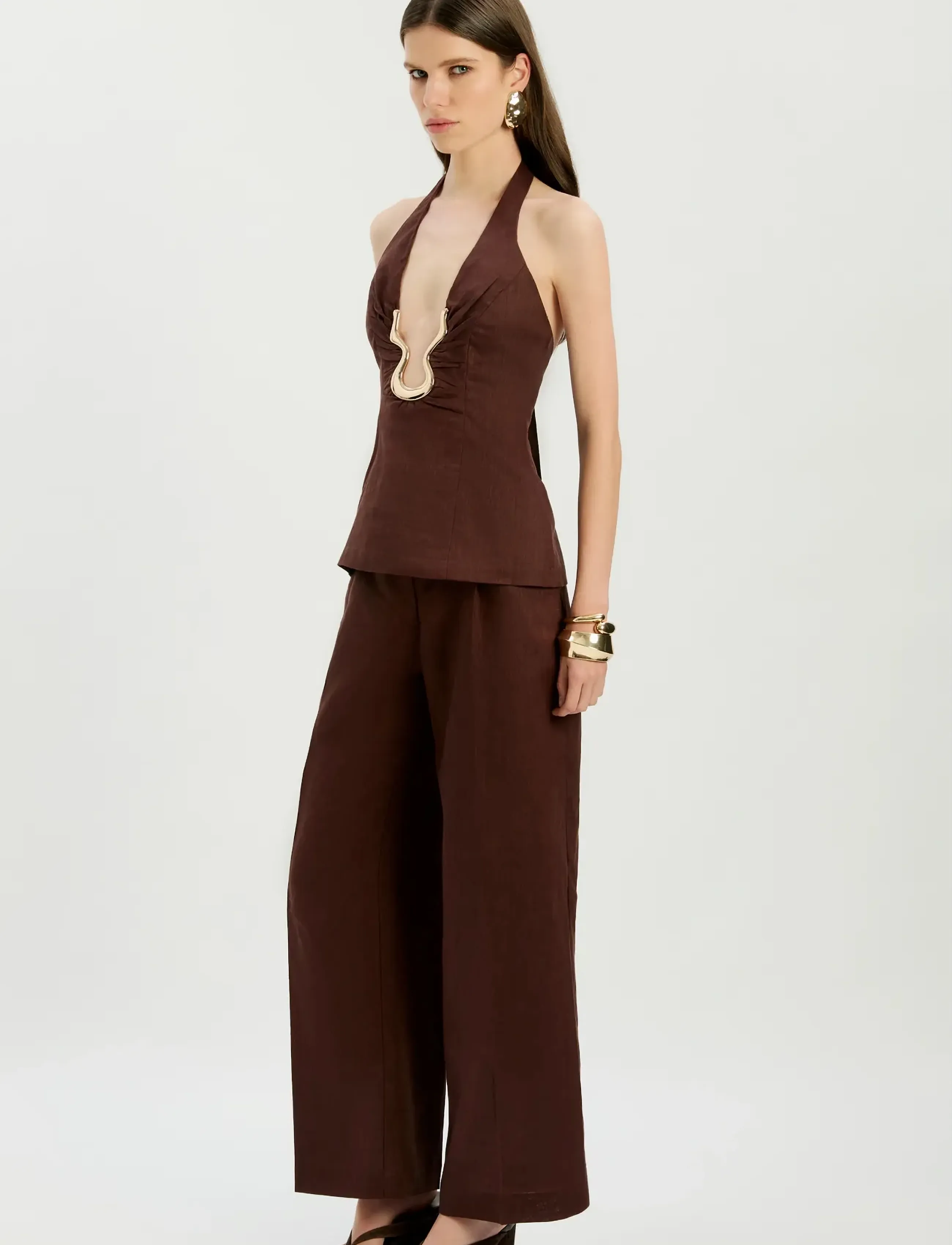 Bardot - CAVARLY LINEN HALTER TOP - special occasions - chocolate - 5
