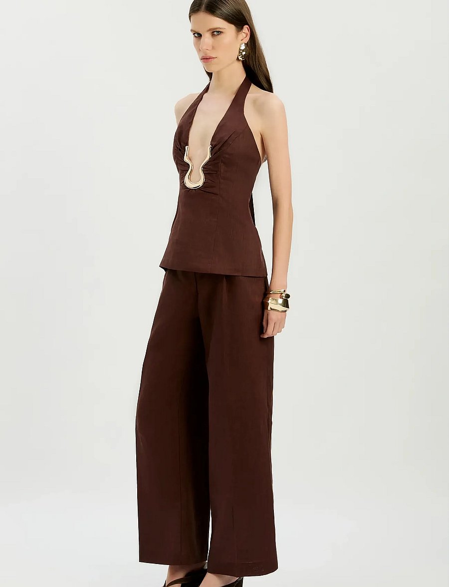 Bardot - CAVARLY LINEN HALTER TOP - besondere anlässe - chocolate - 5