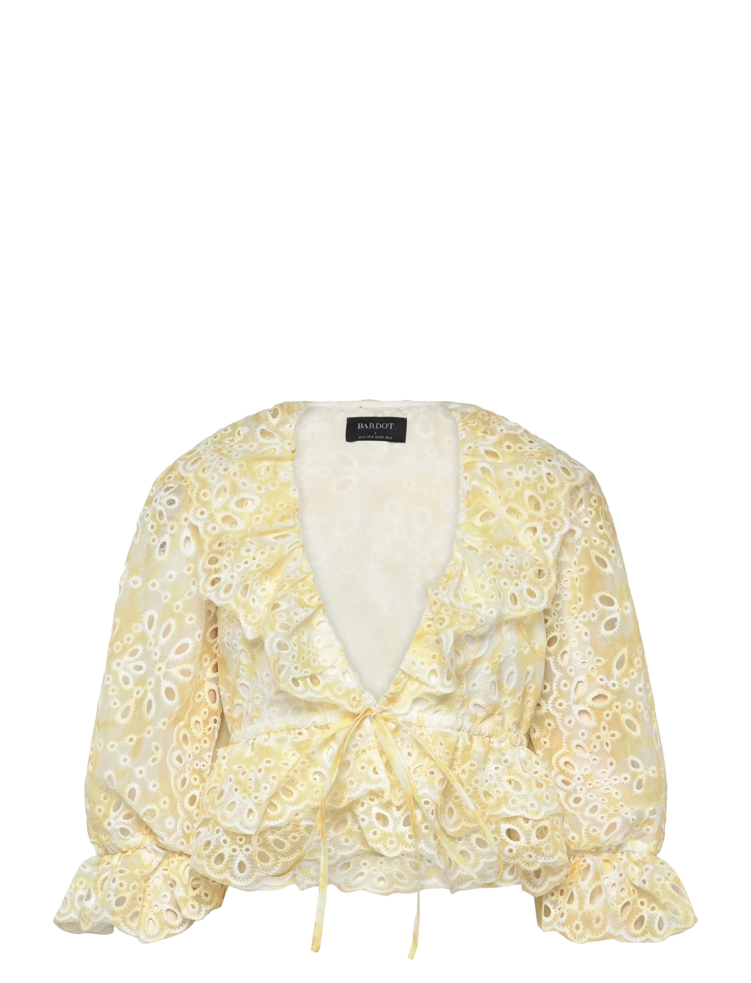 BARDOT Naomi Drawcord Broderie Bluse Gelb - 40 - Damen