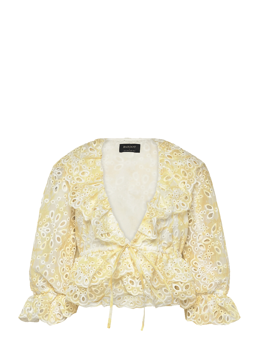 Bardot - NAOMI DRAWCORD BRODERIE BLOUSE - langärmelige blusen - yellow flr - 0