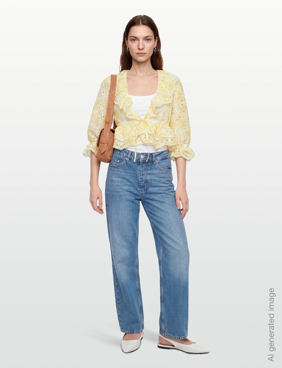 Bardot - NAOMI DRAWCORD BRODERIE BLOUSE - langärmelige blusen - yellow flr - 0