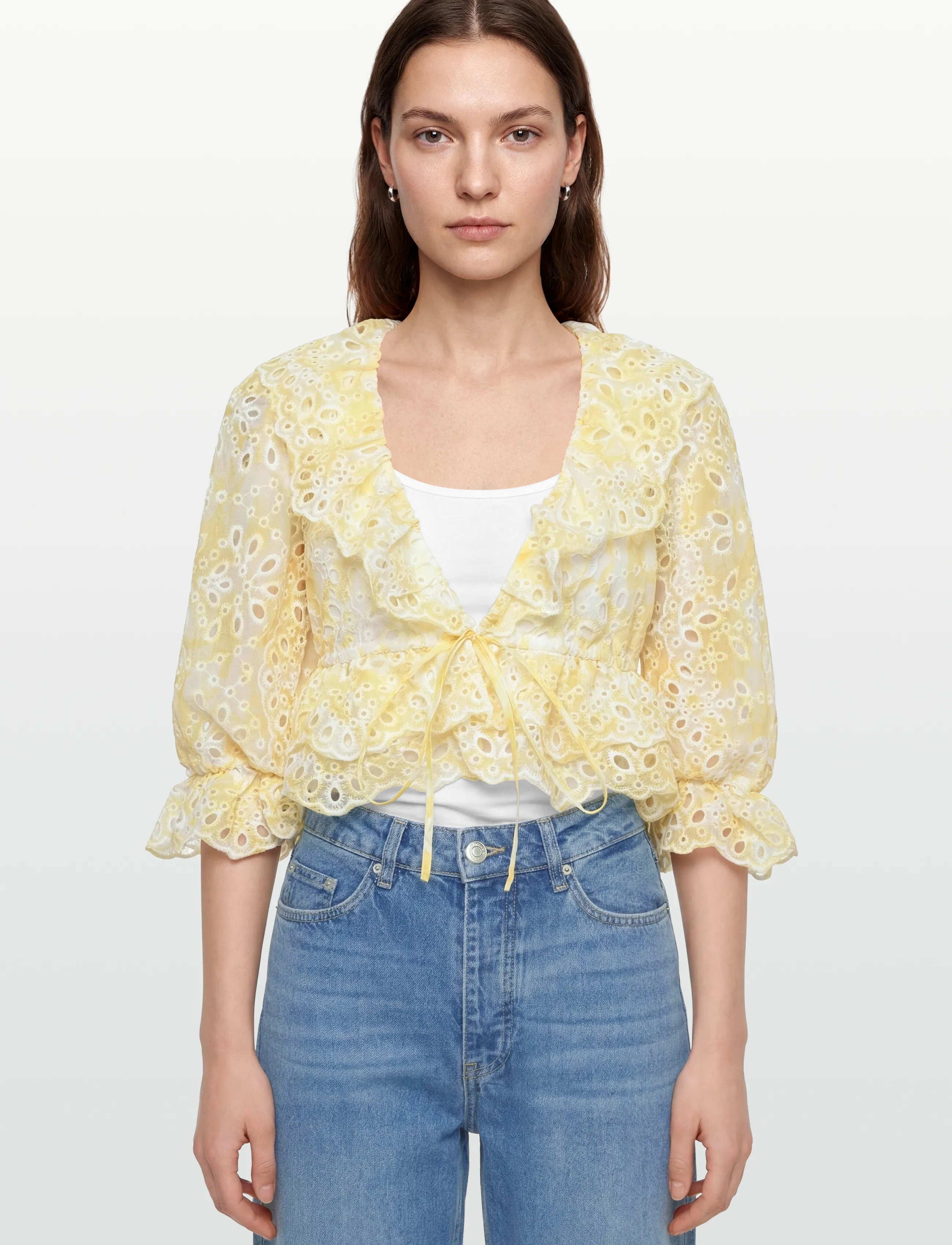 Bardot - NAOMI DRAWCORD BRODERIE BLOUSE - langärmelige blusen - yellow flr - 3