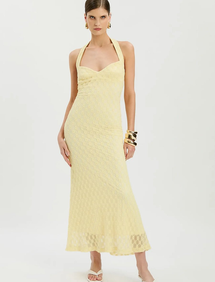 Bardot - MARIKO HALTER NECK MIDI DRESS - midi kjólar - canary ylw - 0