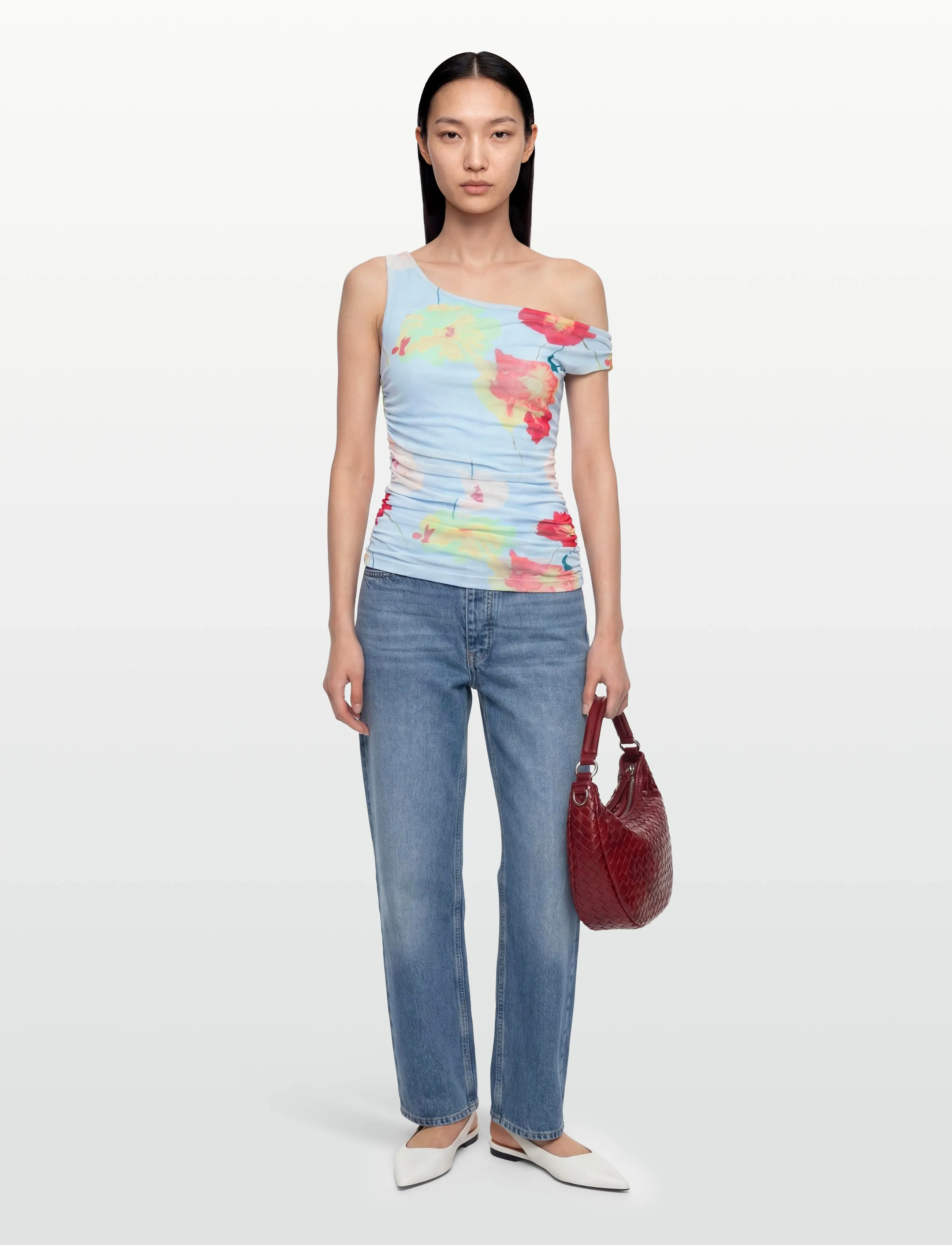 Bardot Layana Printed Mesh Asym Top, 38, Multi/patterned, T-Shirts & Toppe > Uden Ærmer, Dame