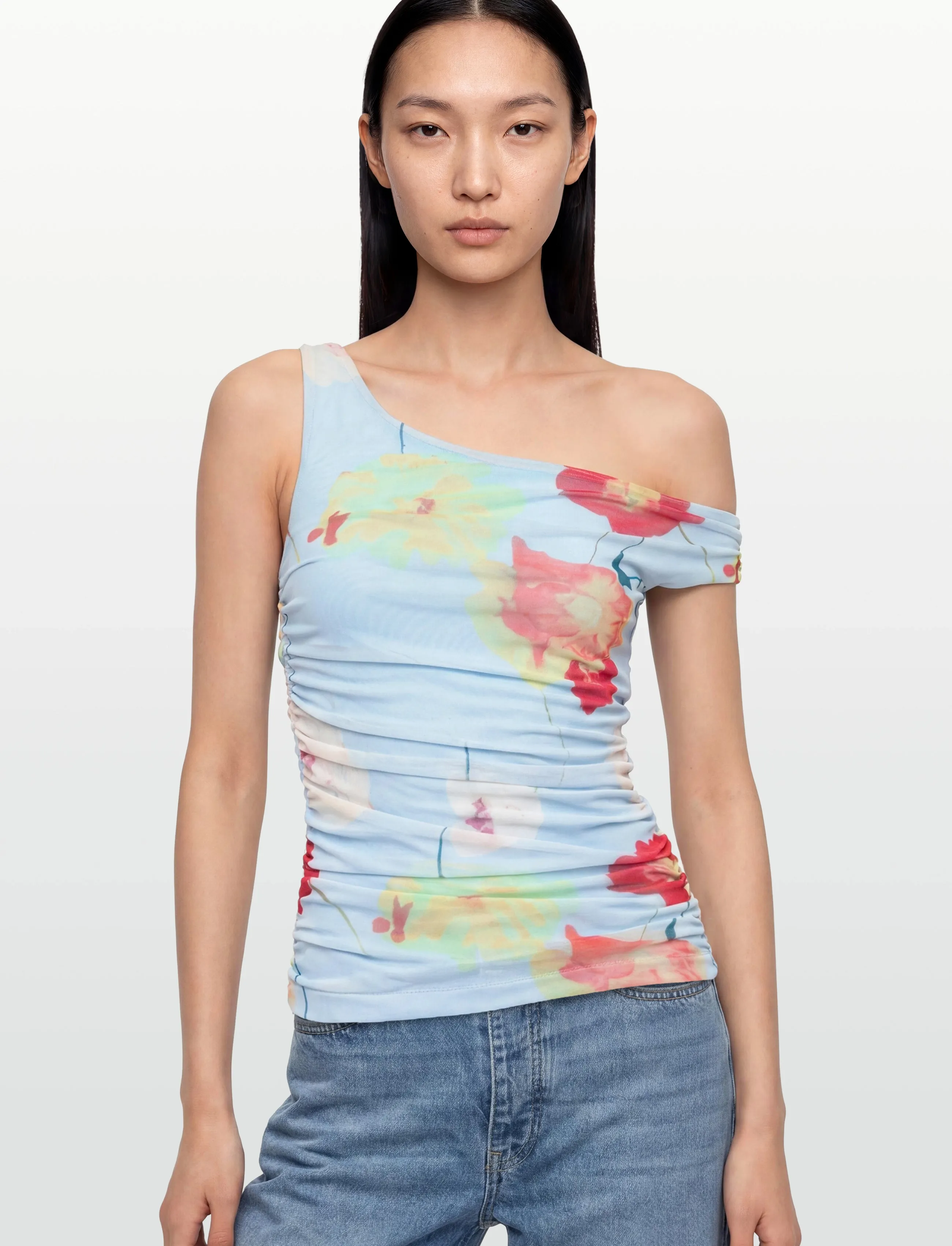 Bardot - LAYANA PRINTED MESH ASYM TOP - tanktops - baby bl fl - 3