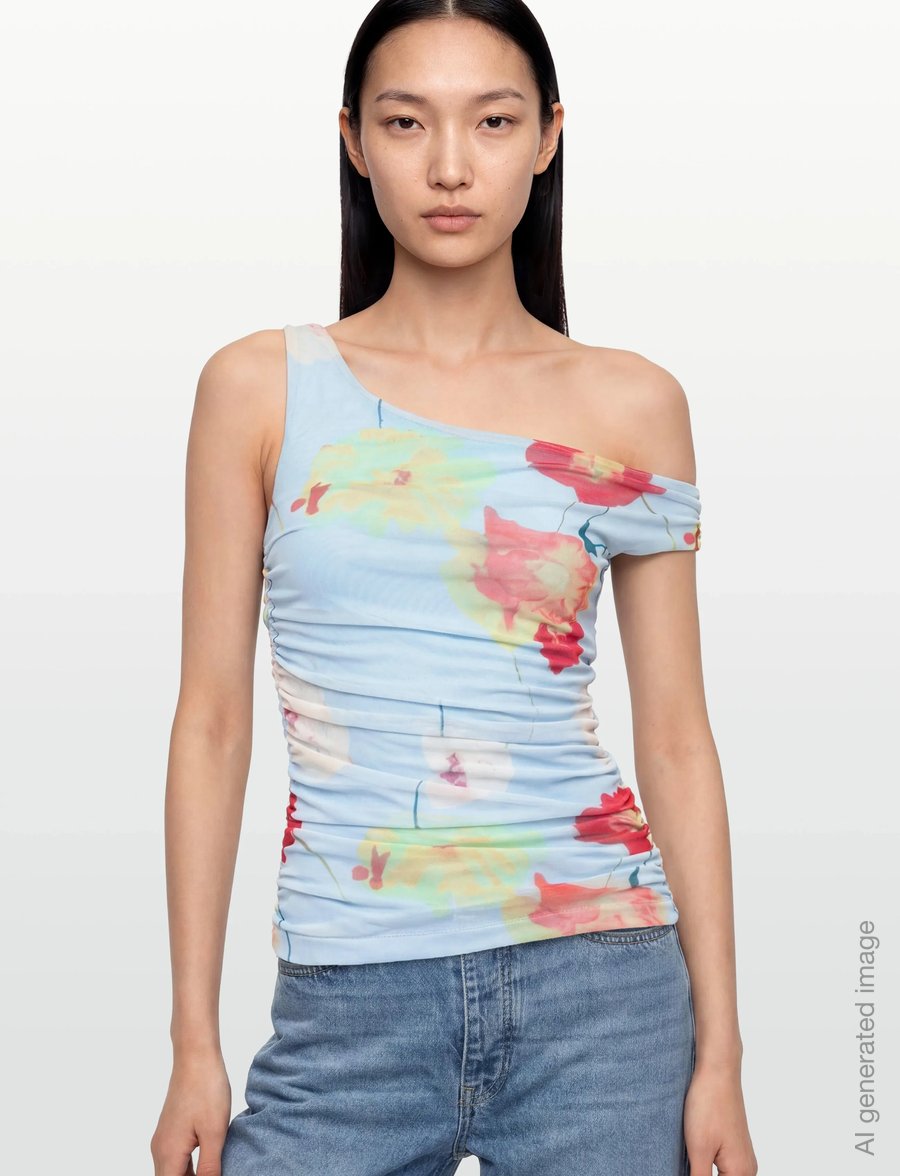Bardot - LAYANA PRINTED MESH ASYM TOP - tanktops - baby bl fl - 3