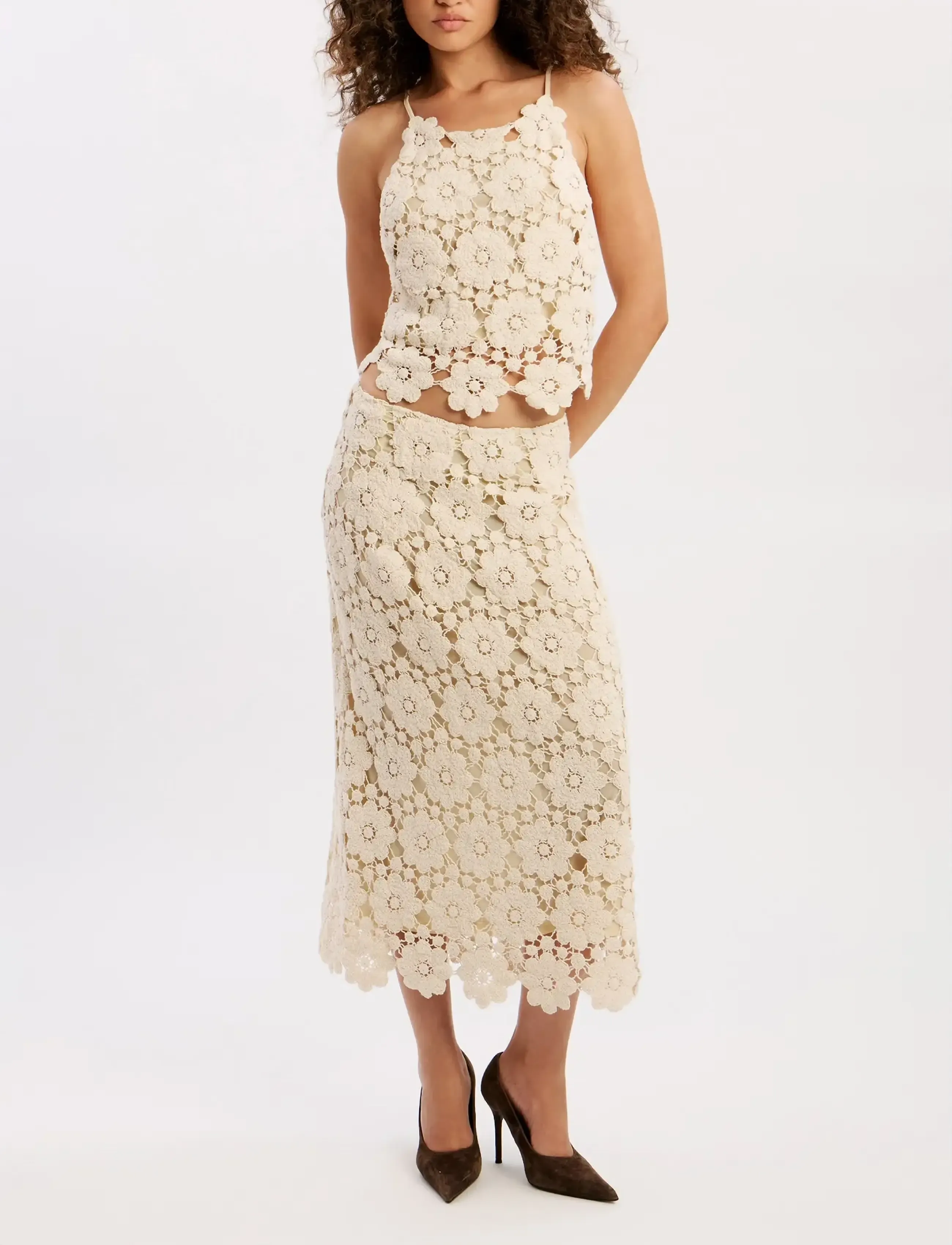 Bardot VENETA CROCHET TOP - T-Shirts & Tops - LT BEIGE / cream