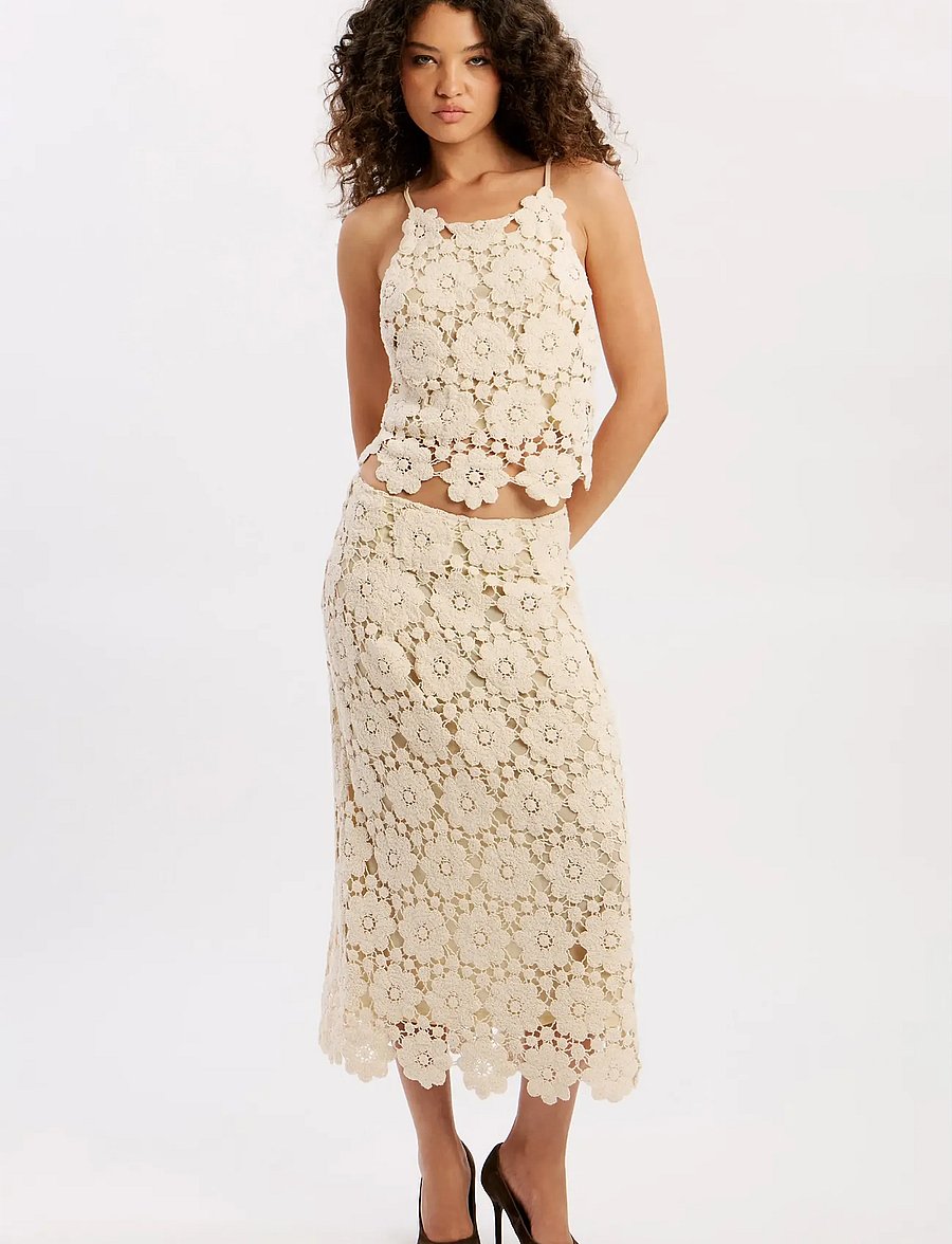 Bardot - VENETA CROCHET MIDI SKIRT - knitted skirts - lt beige - 0