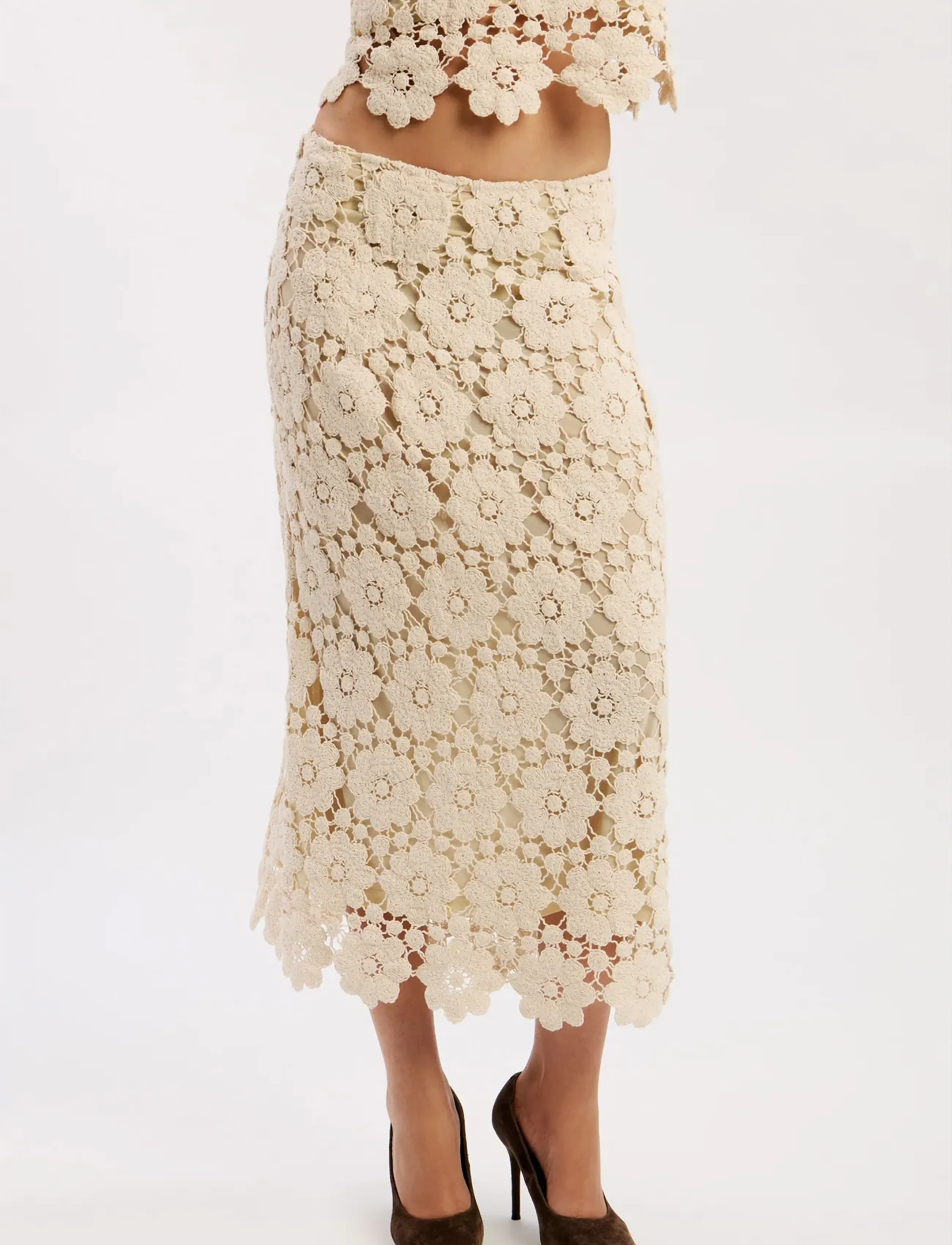 Bardot - VENETA CROCHET MIDI SKIRT - jupes en maille - lt beige - 3
