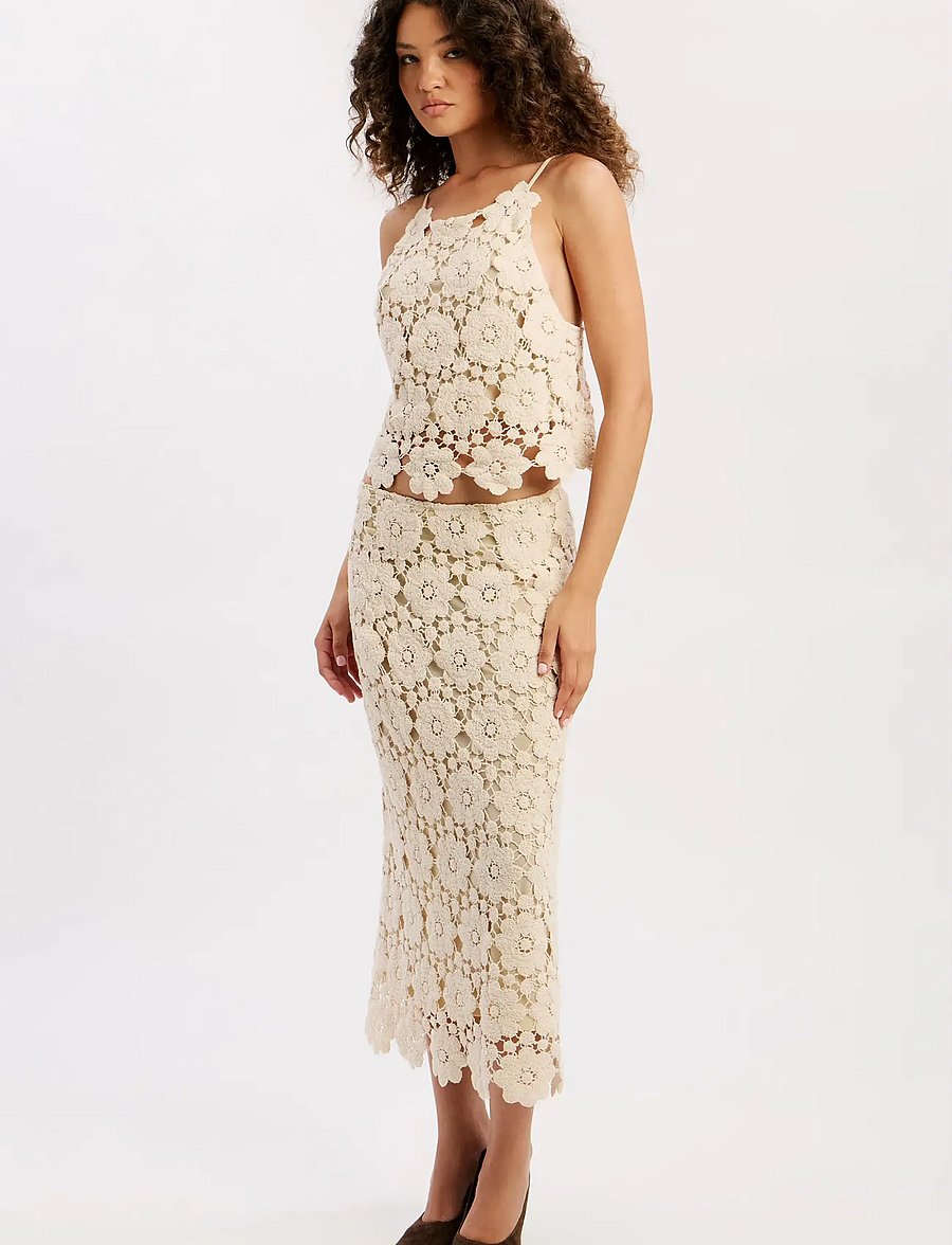 Bardot - VENETA CROCHET MIDI SKIRT - knitted skirts - lt beige - 4