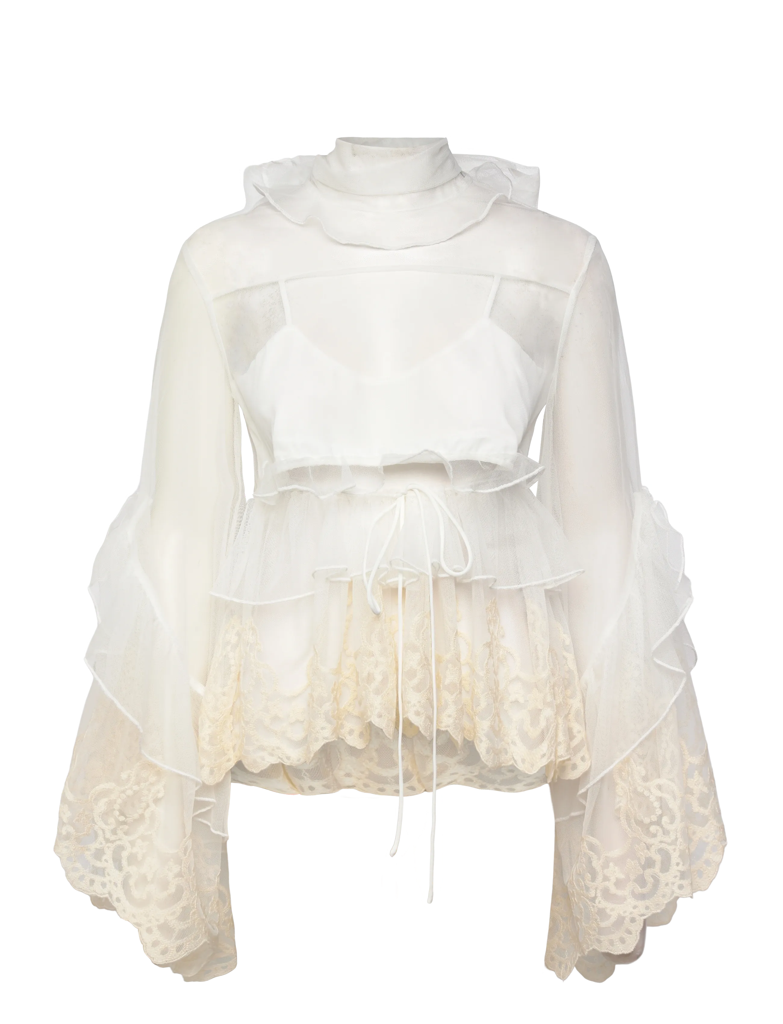 BARDOT Anyssa Strickjacke Edge Ruffle Bluse Cream - 38 - Damen