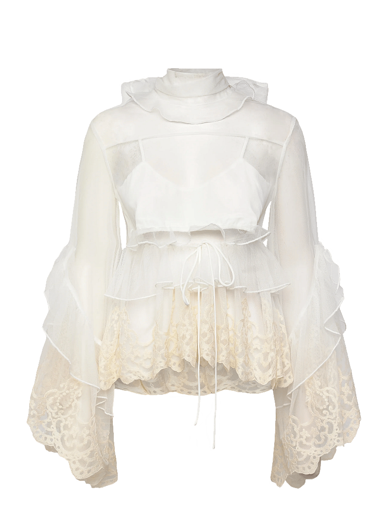 Bardot - ANYSSA LACE EDGE RUFFLE BLOUSE - langärmlige blusen - ivory - 1