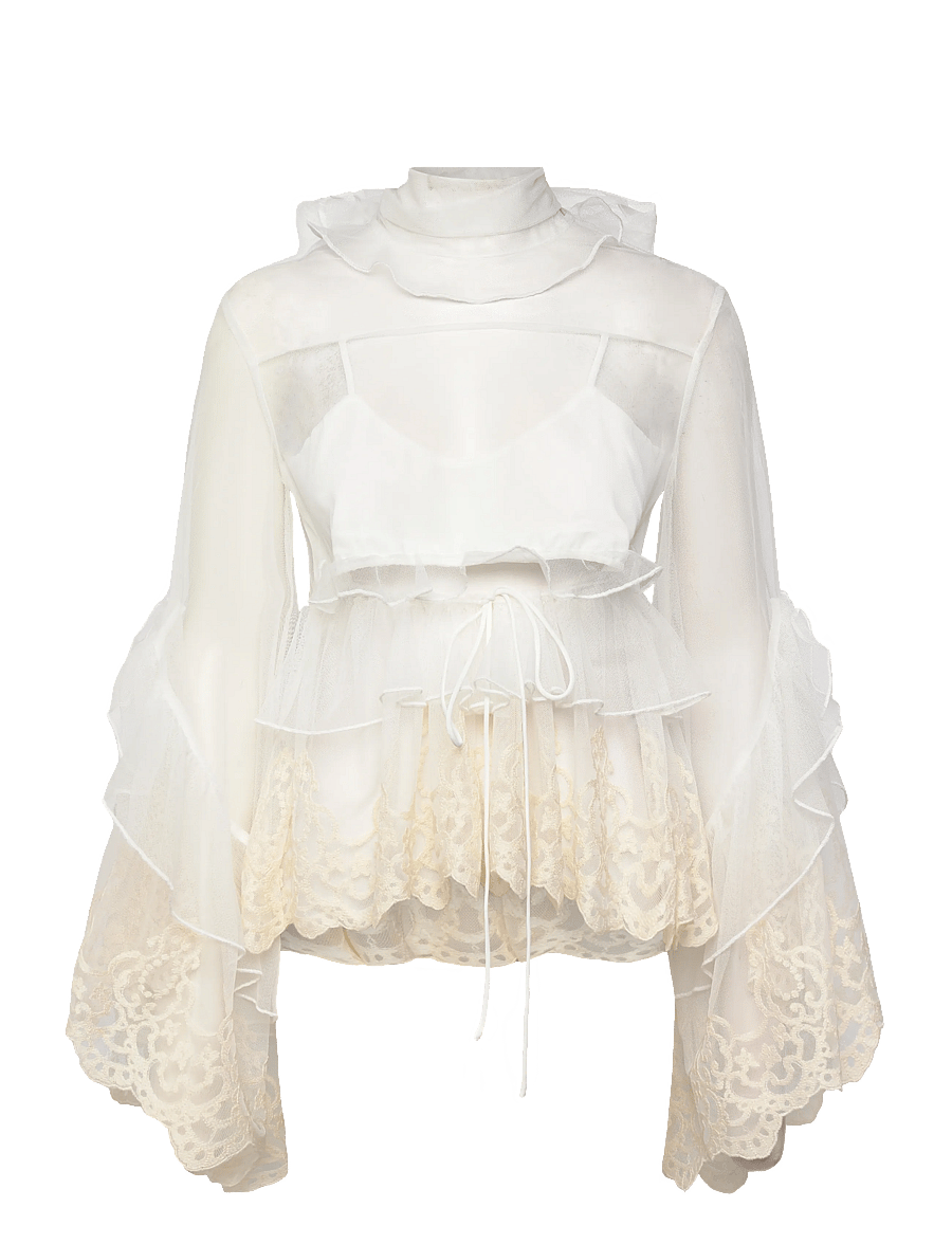 Bardot - ANYSSA LACE EDGE RUFFLE BLOUSE - langärmelige blusen - ivory - 1