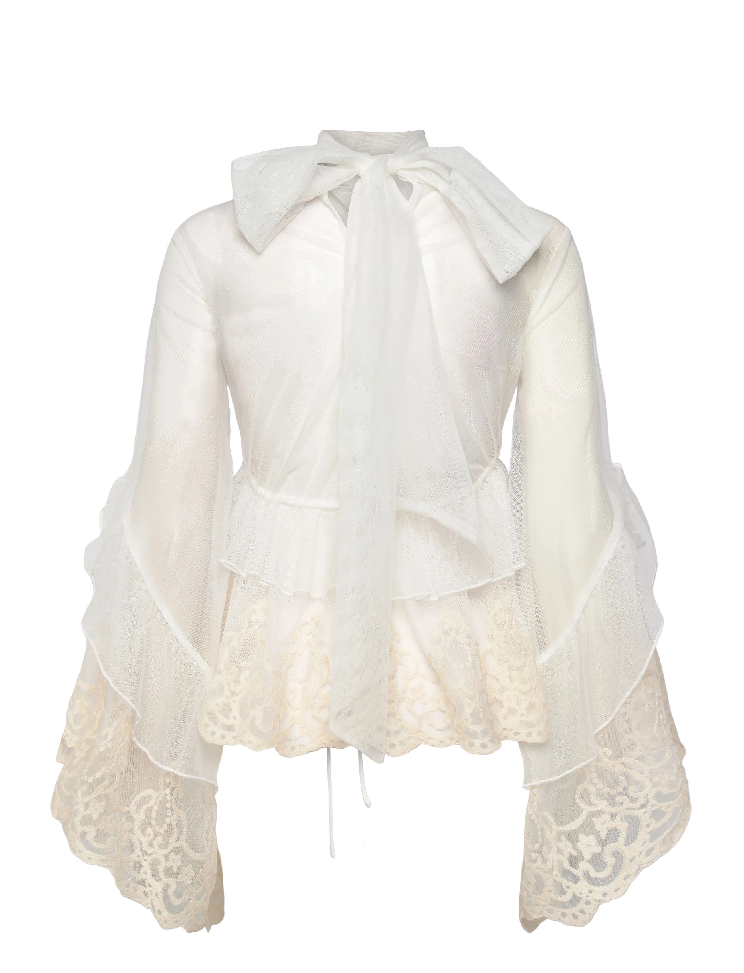 Bardot - ANYSSA LACE EDGE RUFFLE BLOUSE - langerma blússur - ivory - 2