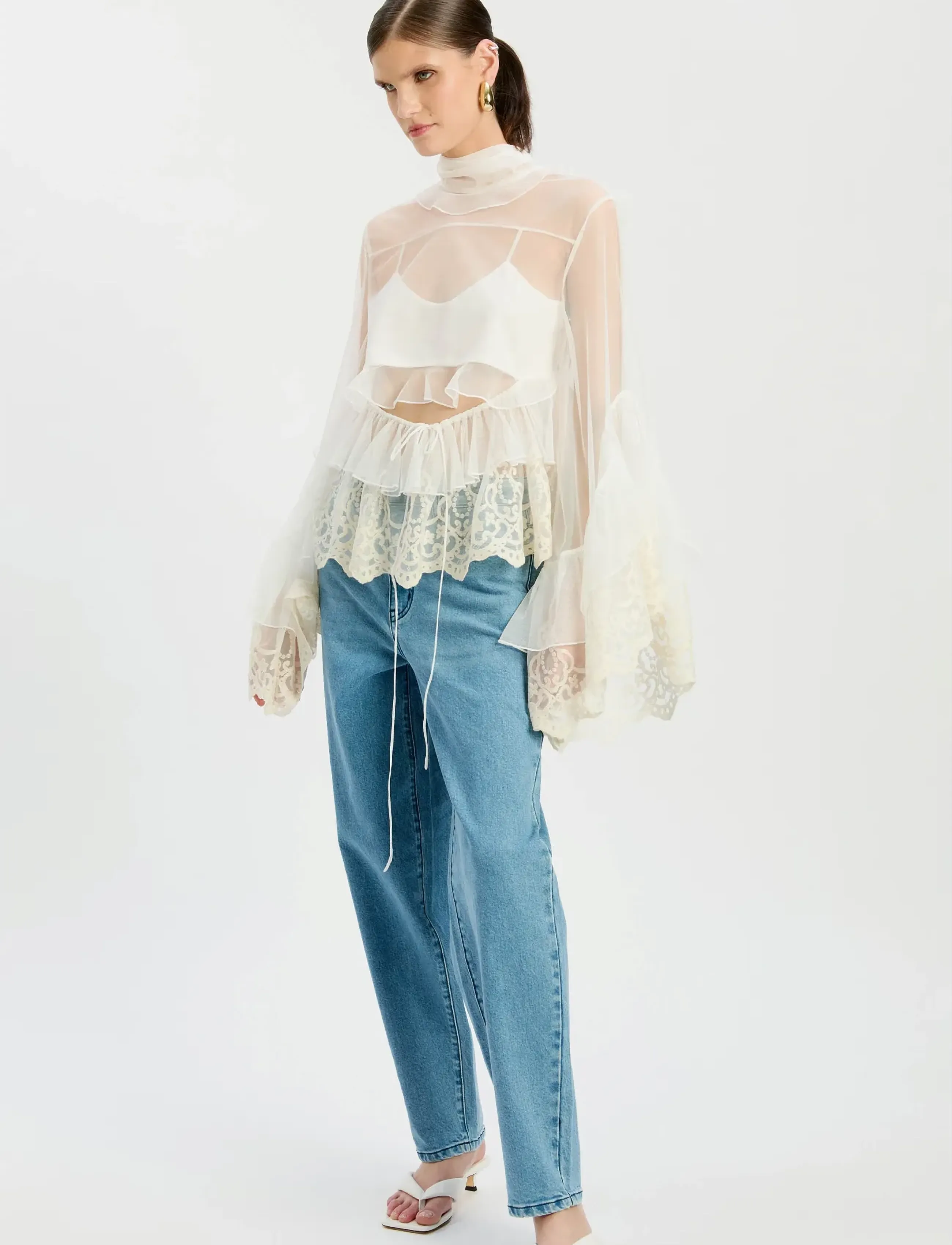 Bardot - ANYSSA LACE EDGE RUFFLE BLOUSE - langerma blússur - ivory - 3