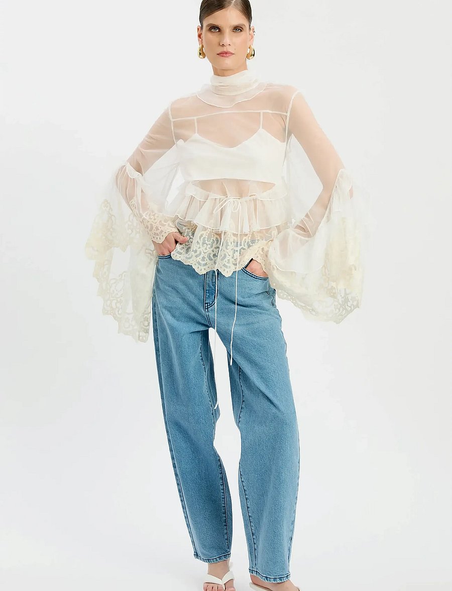 Bardot - ANYSSA LACE EDGE RUFFLE BLOUSE - langärmelige blusen - ivory - 5