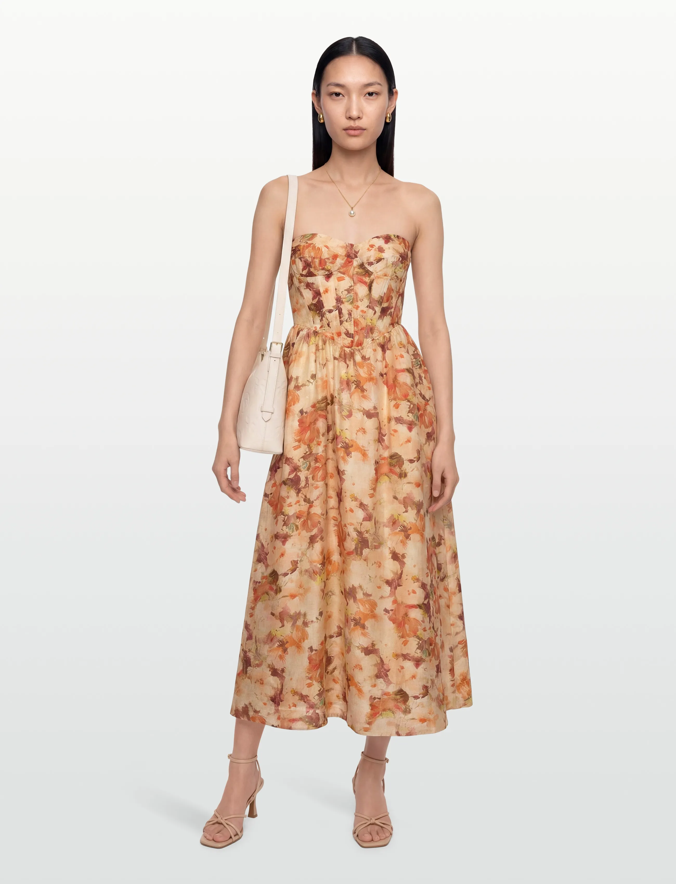 Bardot Lola Printed Midi Dress, M, Orange, Kjoler > Knælange Og Midi, Dame