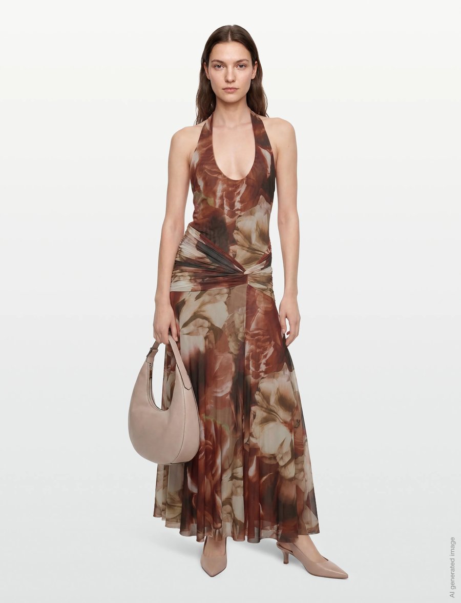 Bardot - SARIBA HALTER MESH MIDI DRESS - midikleidid - burntorang - 0
