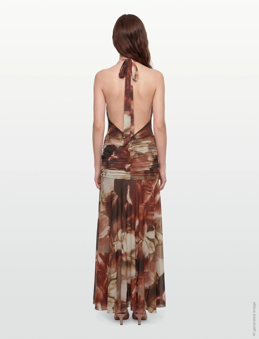 Bardot - SARIBA HALTER MESH MIDI DRESS - midikleidid - burntorang - 4