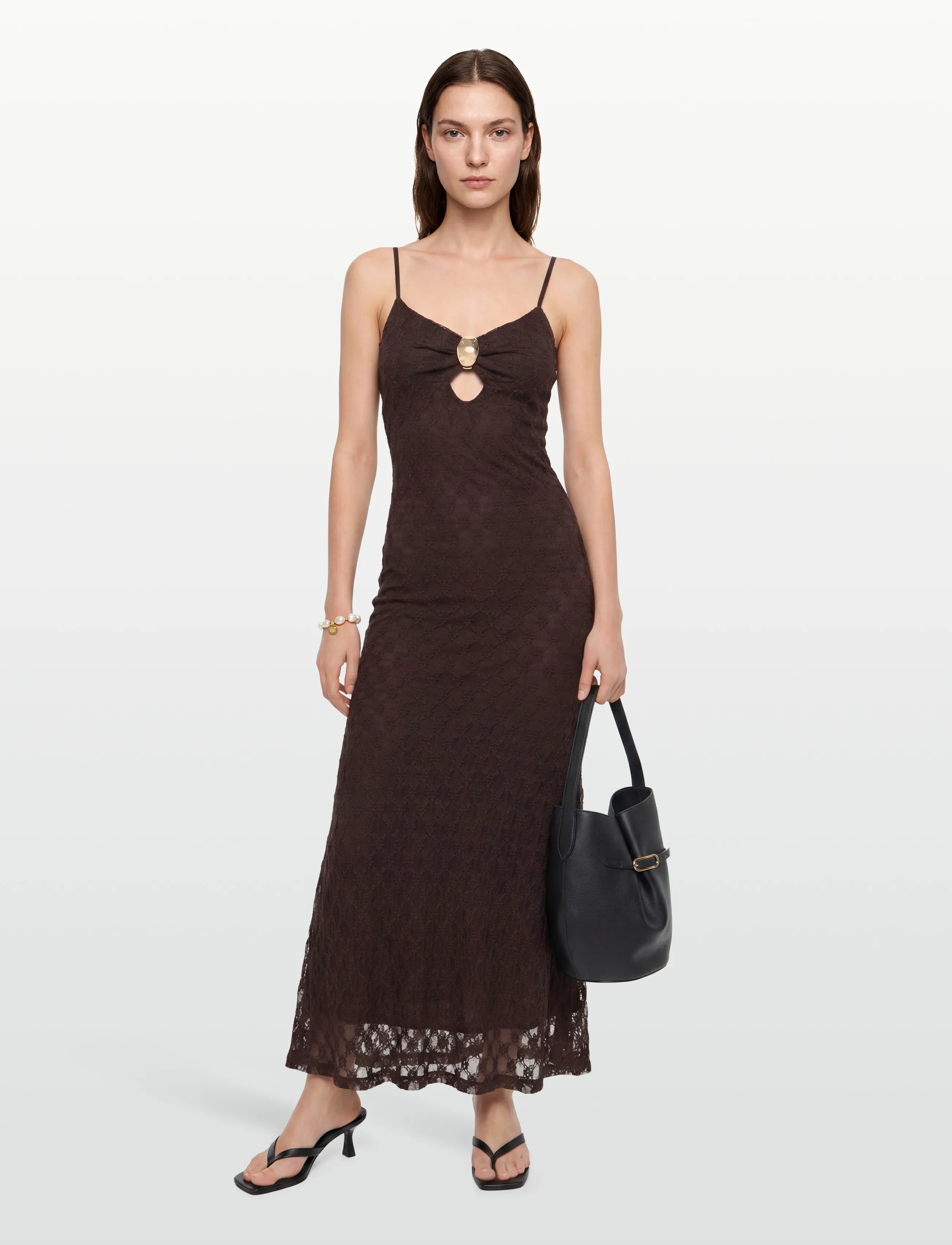 Bardot Karla Gold Clasp Midi Dress, Kvinder, Midi Kjole, Brun, Str: M
