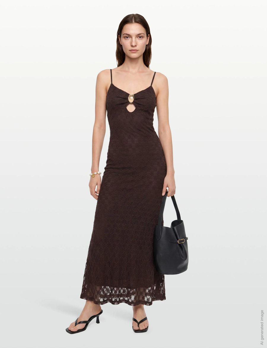 Bardot - KARLA GOLD CLASP MIDI DRESS - sukienki dopasowane - dark choco - 0