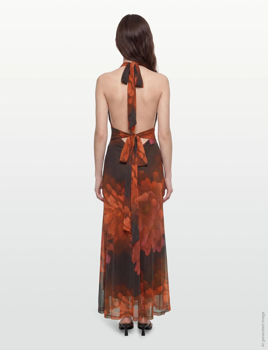 Bardot - ELERA PRINTED MESH MAXI DRESS - red dit fl - 4