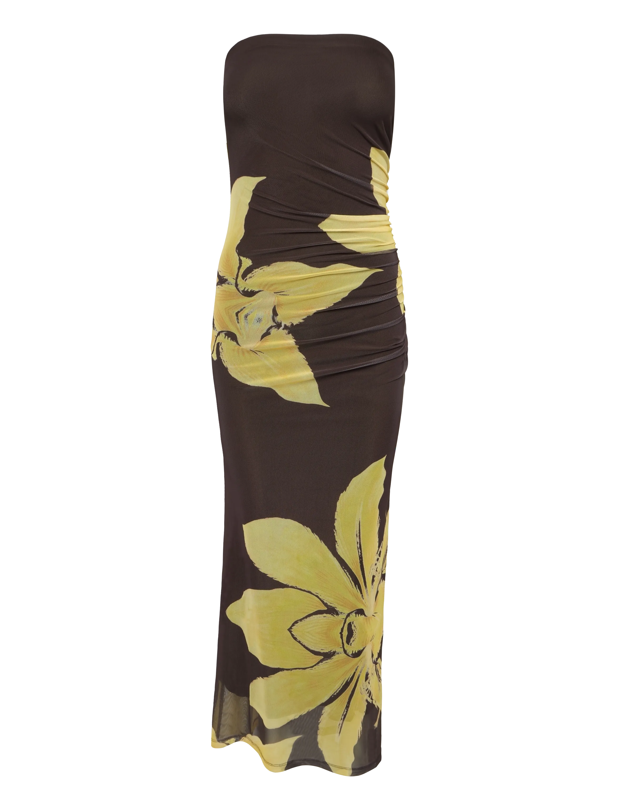 Bardot CIERA STRAPLESS MESH DRESS - Stramme kjoler - CHOC FL / brown