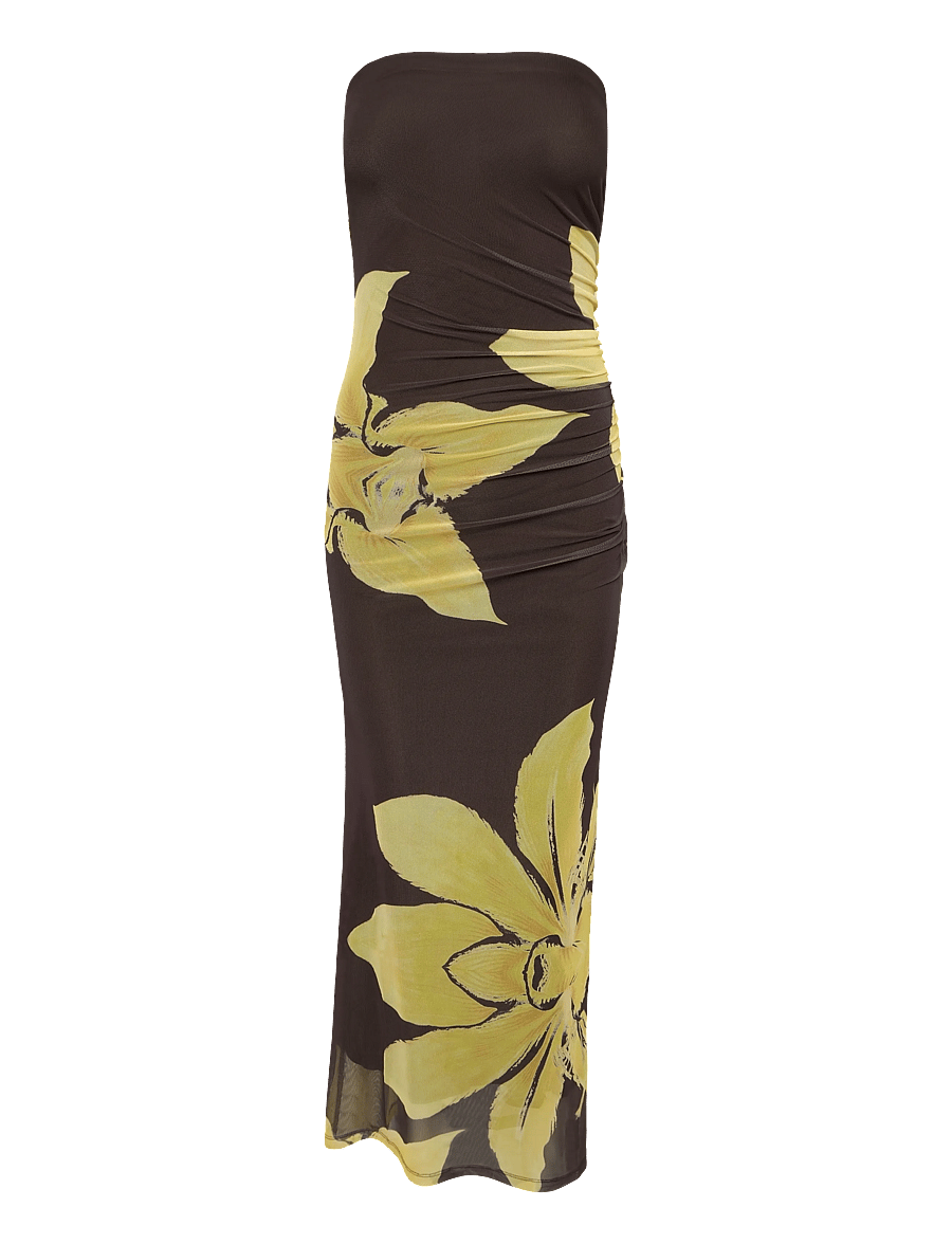 Bardot - CIERA STRAPLESS MESH DRESS - choc fl - 0