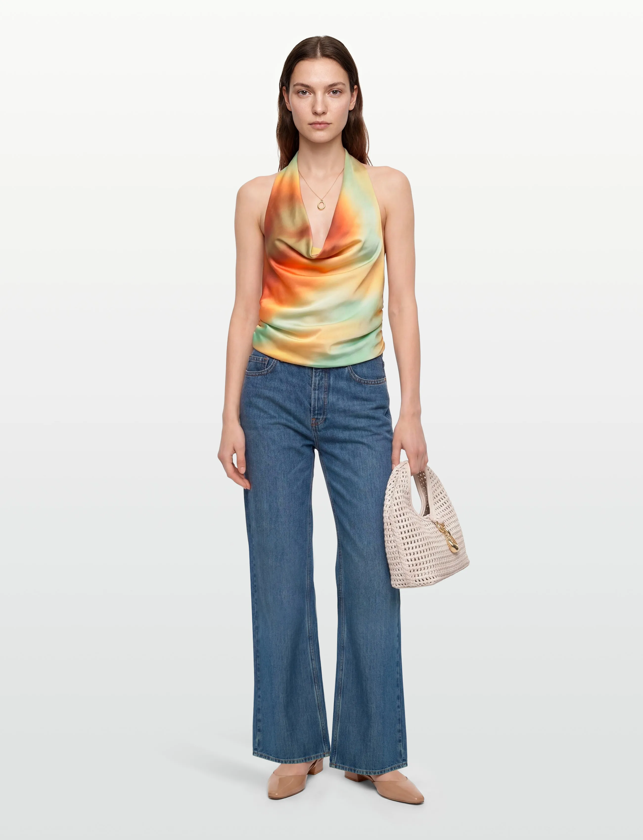 Bardot Monet Halter Cowl Neck Top, Kvinder, Halter Vandfalds Top, Gul, Str: XS