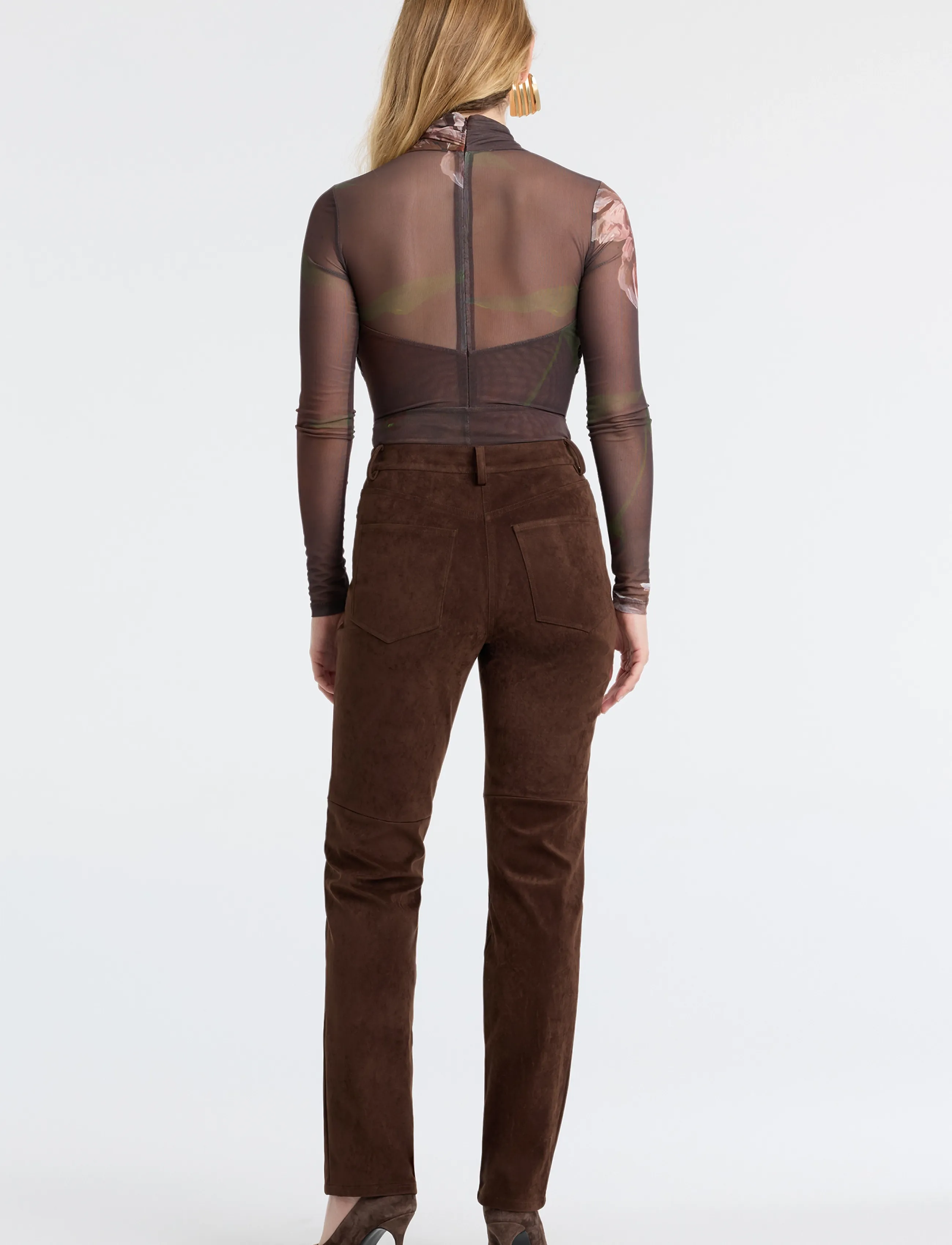 Bardot - NIA VEGAN SUEDE PANT - nahkpüksid - dark choco - 0