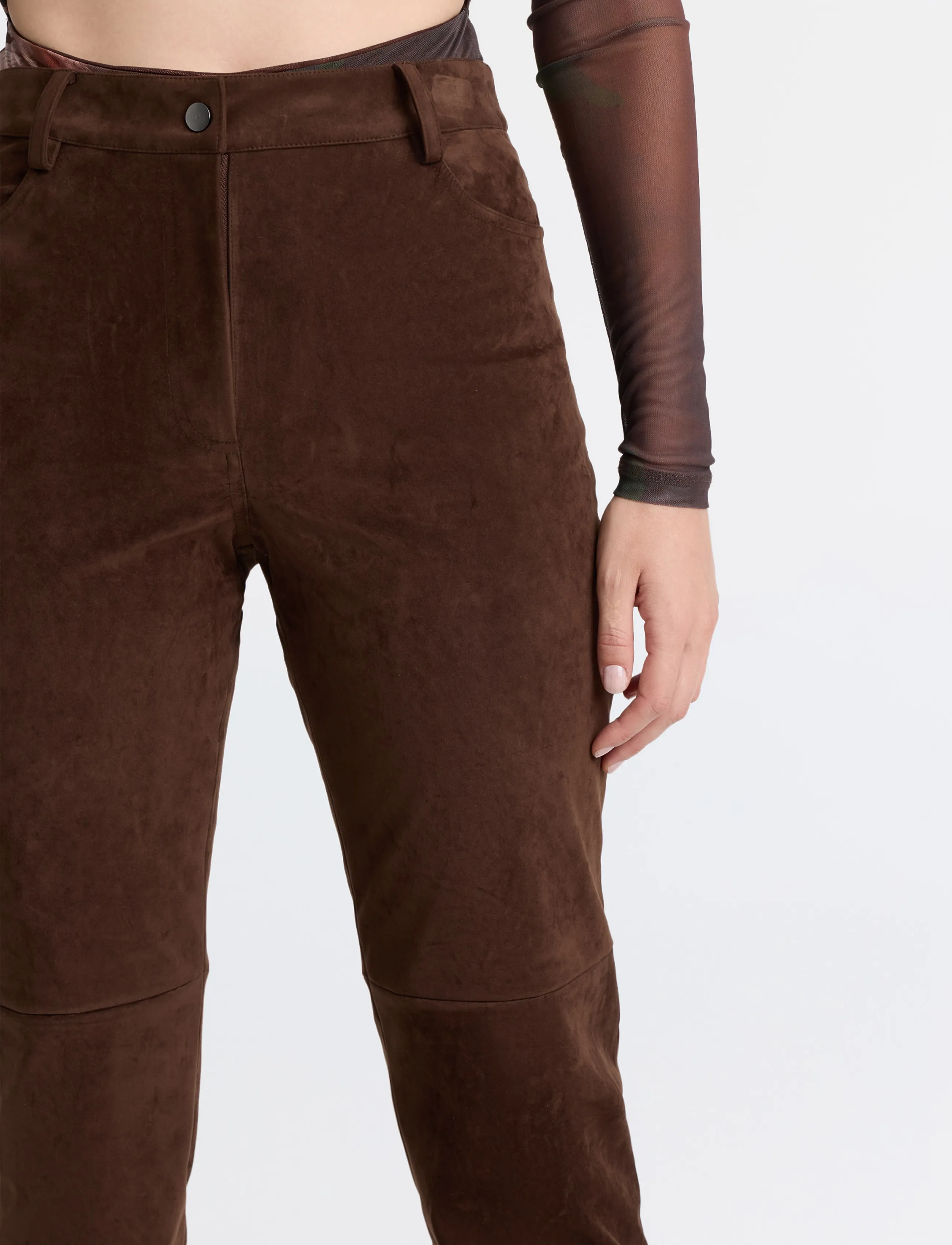 Bardot - NIA VEGAN SUEDE PANT - nahkpüksid - dark choco - 3