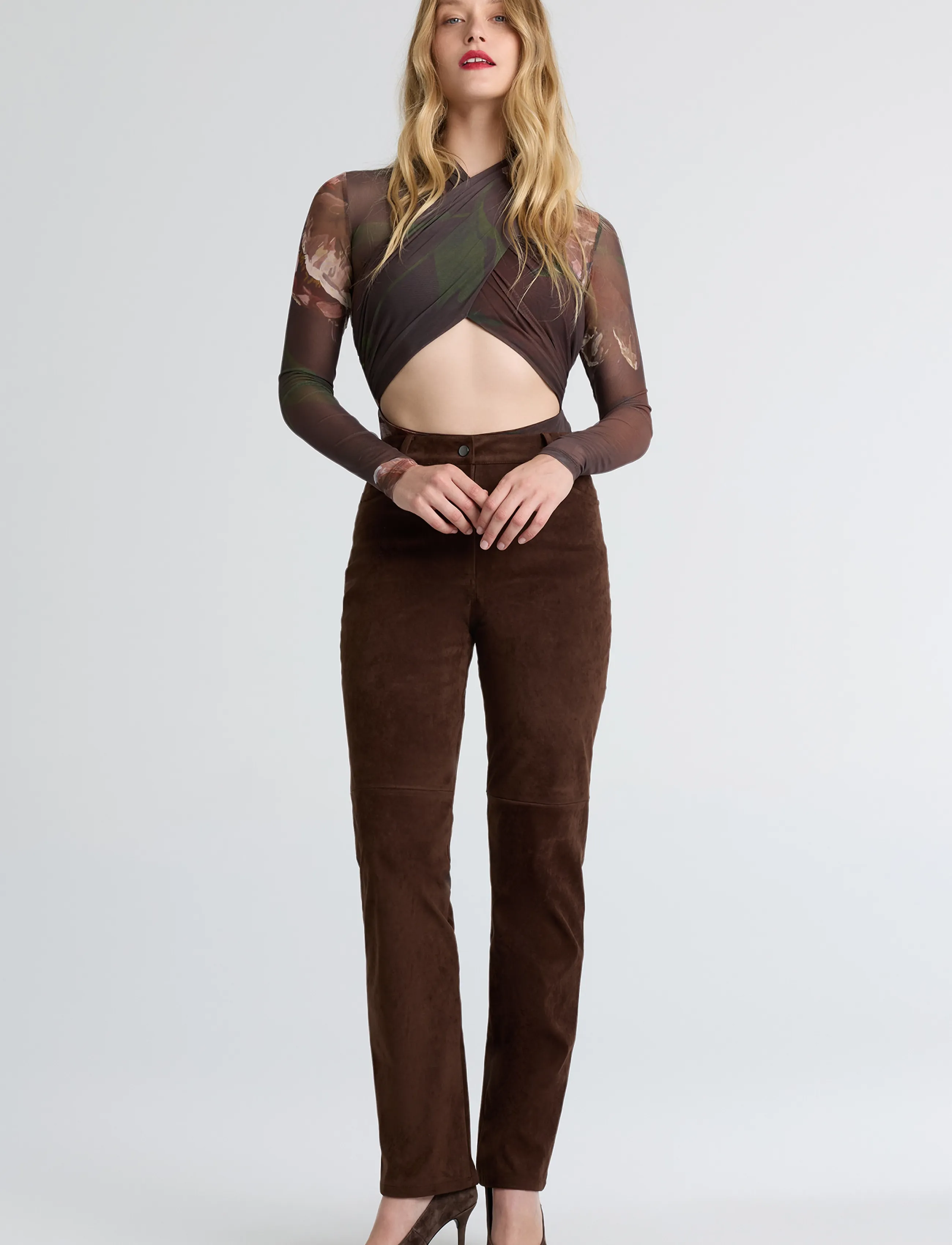 Bardot - NIA VEGAN SUEDE PANT - nahkpüksid - dark choco - 4