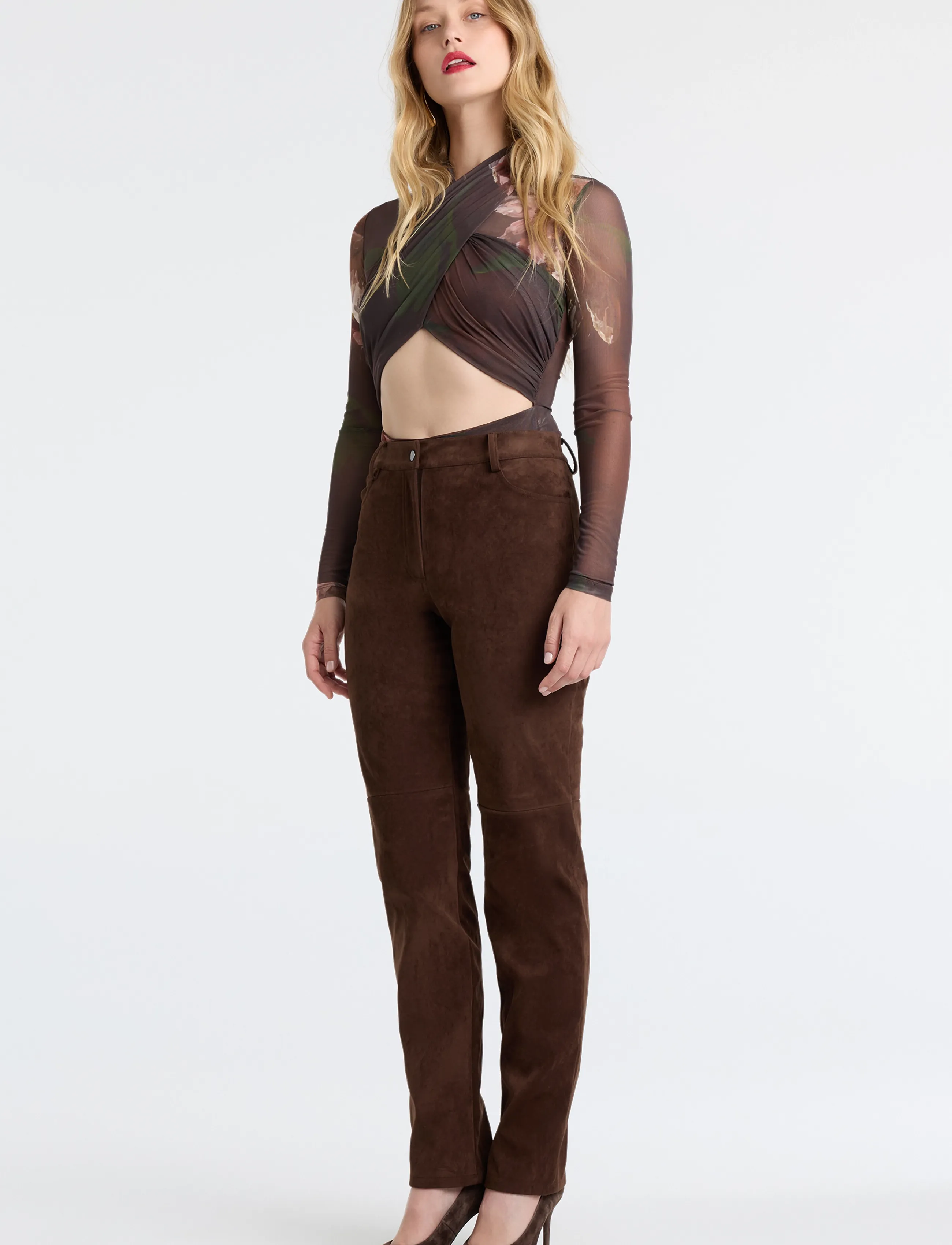 Bardot - NIA VEGAN SUEDE PANT - nahkpüksid - dark choco - 5
