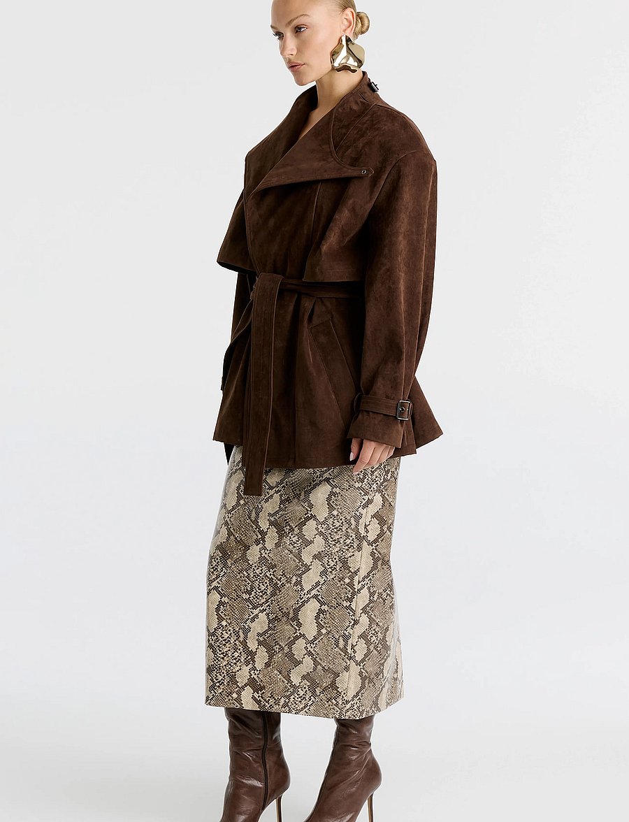 Bardot - VERONICA VEGAN SUEDE JACKET - light jackets - dark choco - 0